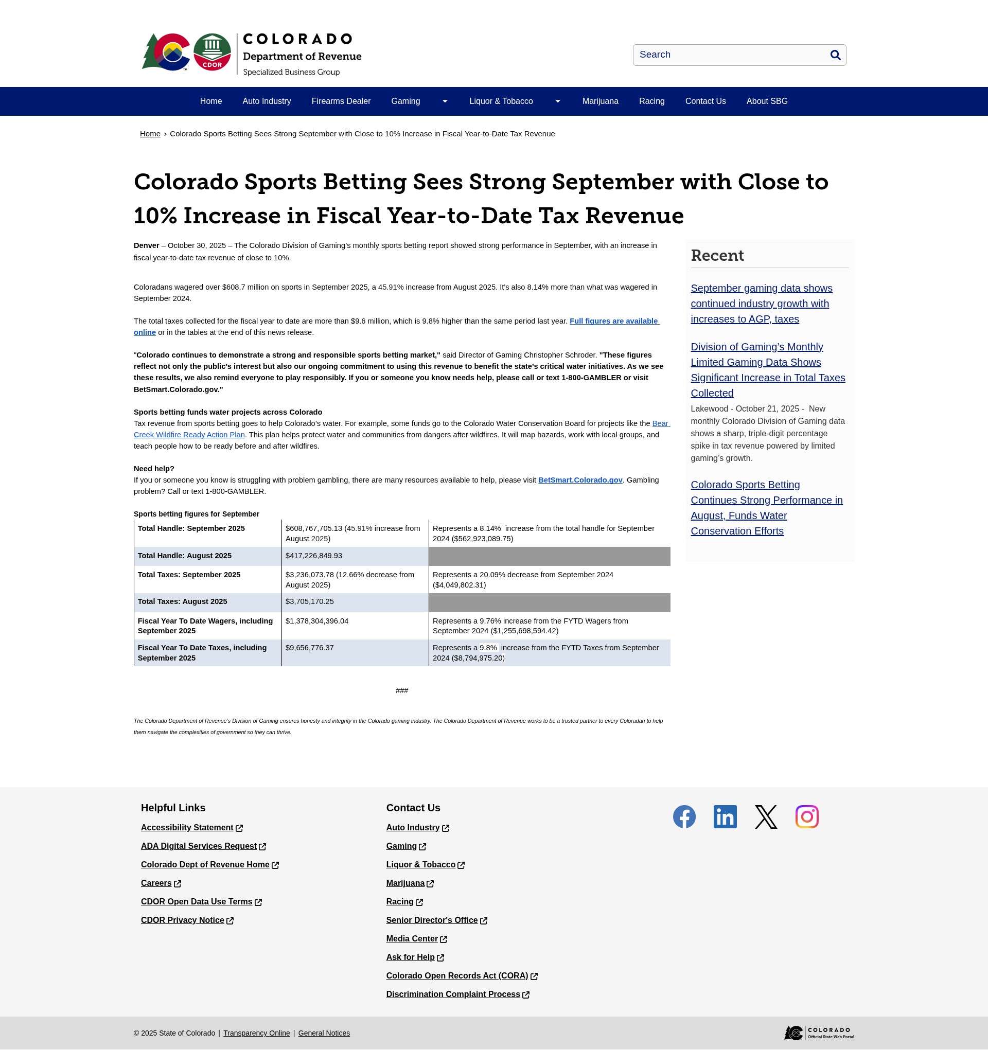 Screenshot of sbg.colorado.gov