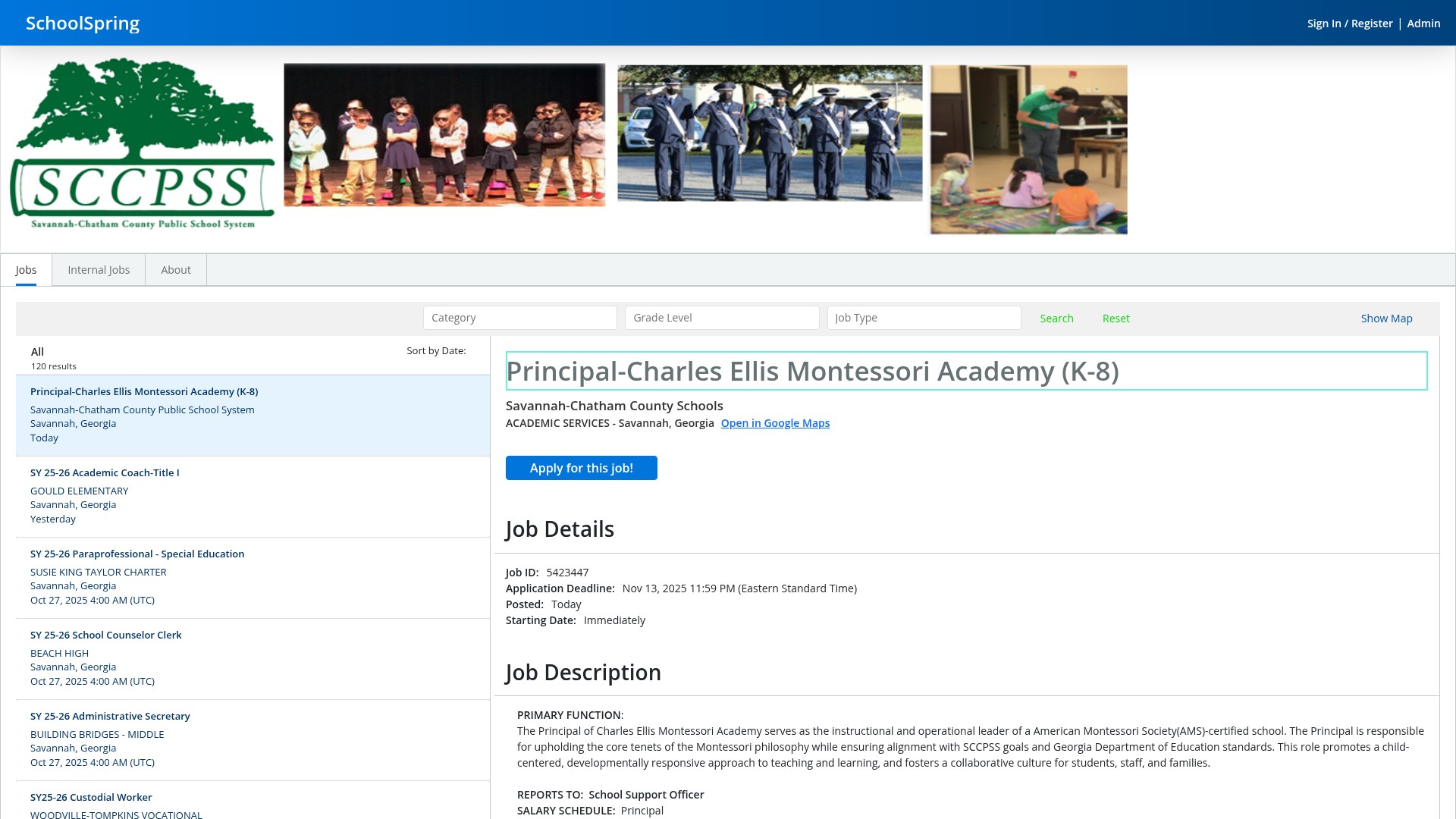 Screenshot of sccpss.schoolspring.com