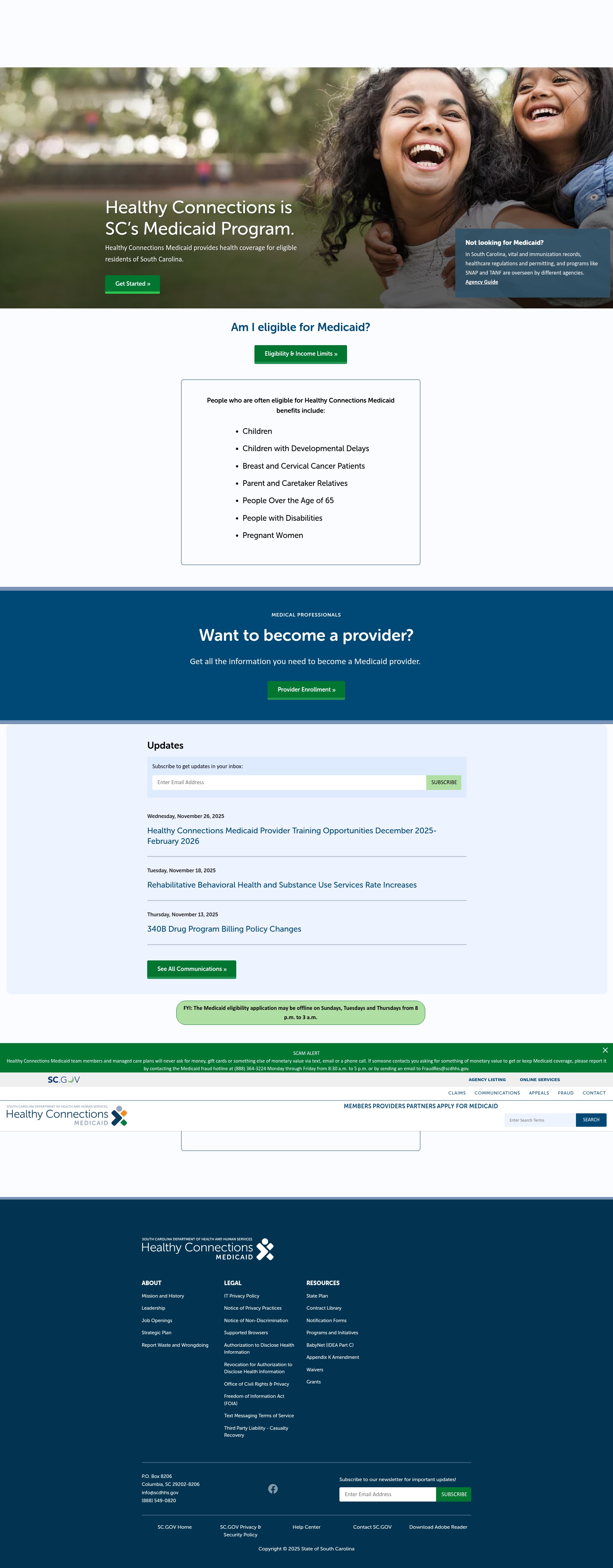 Screenshot of scdhhs.gov