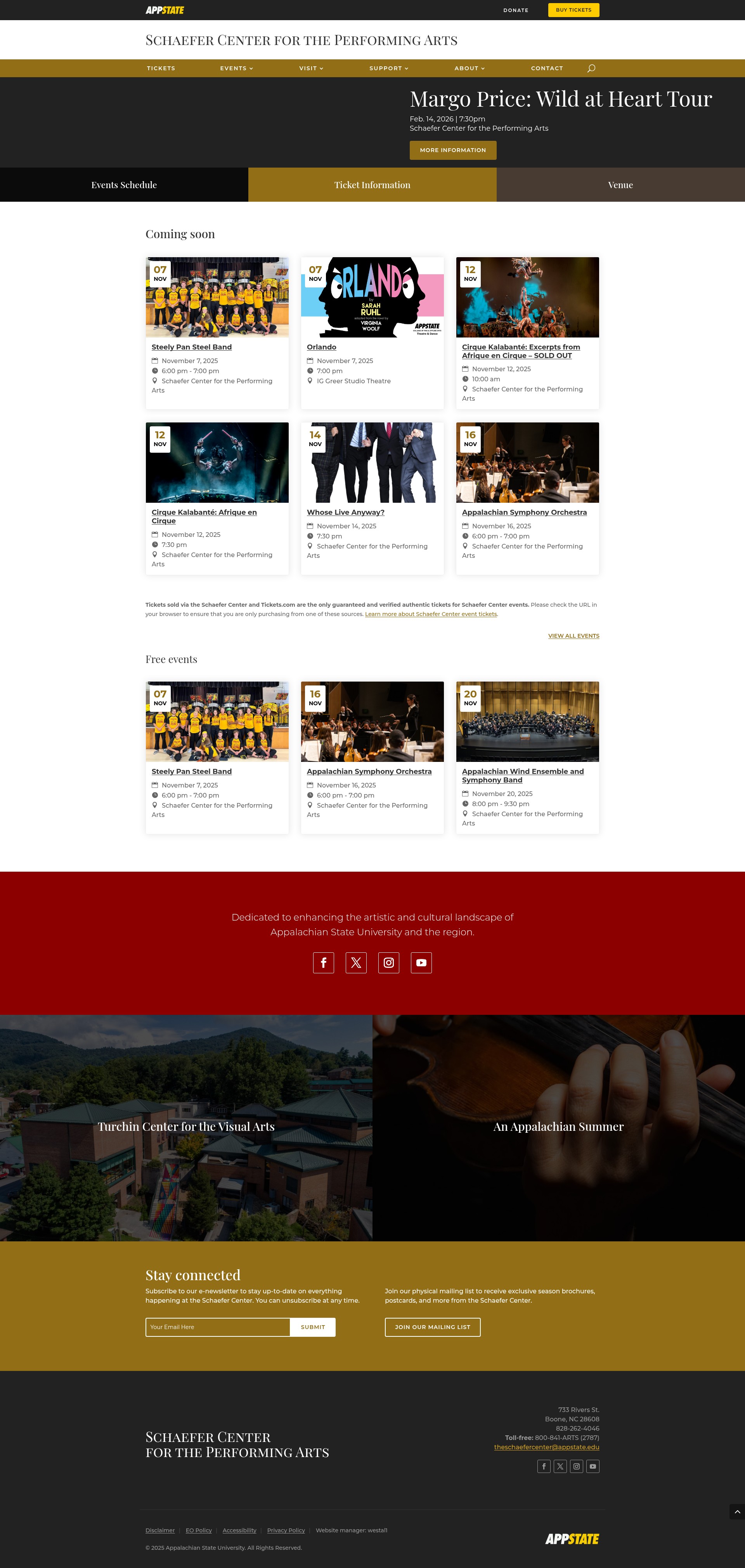 Screenshot of schaefercenter.appstate.edu