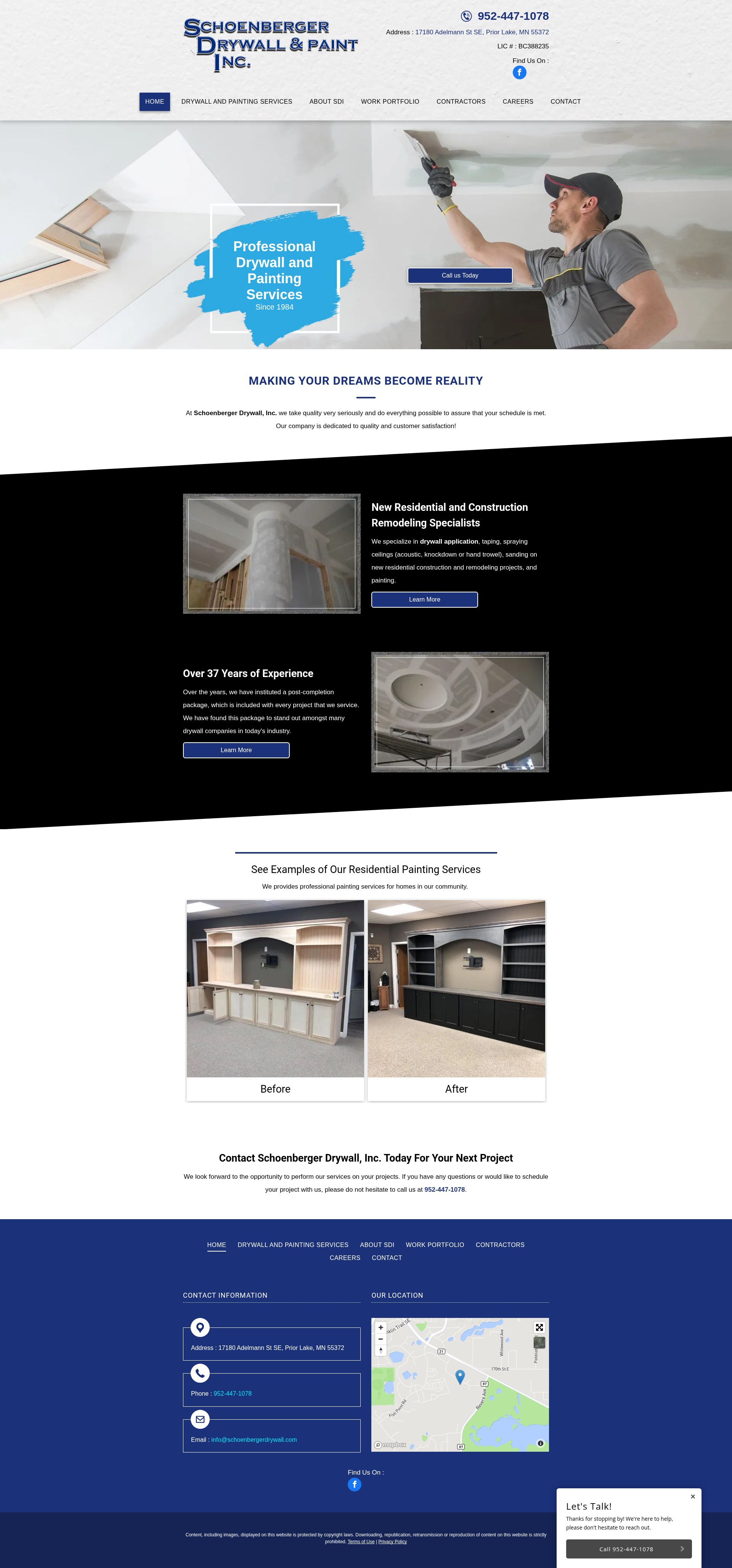Screenshot of schoenbergerdrywall.com