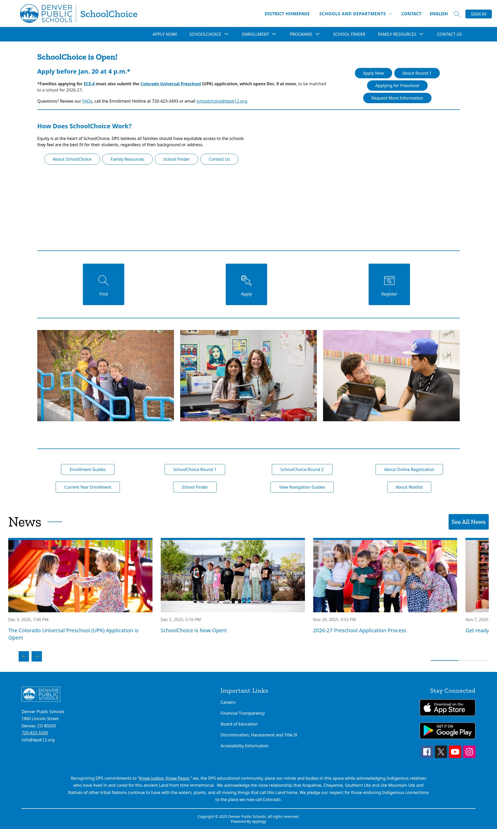 Screenshot of schoolchoice.dpsk12.org