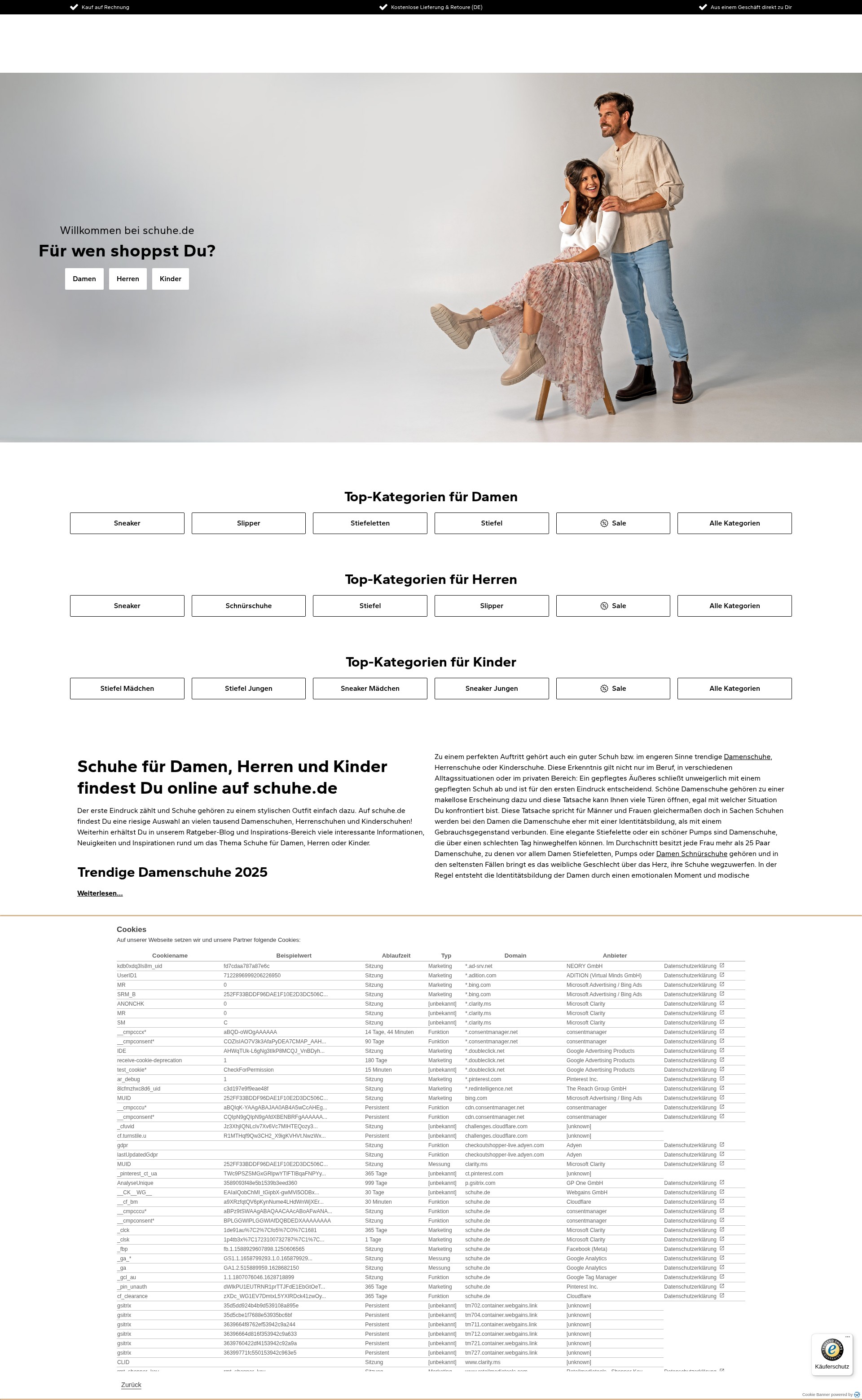 Screenshot of schuhe.de