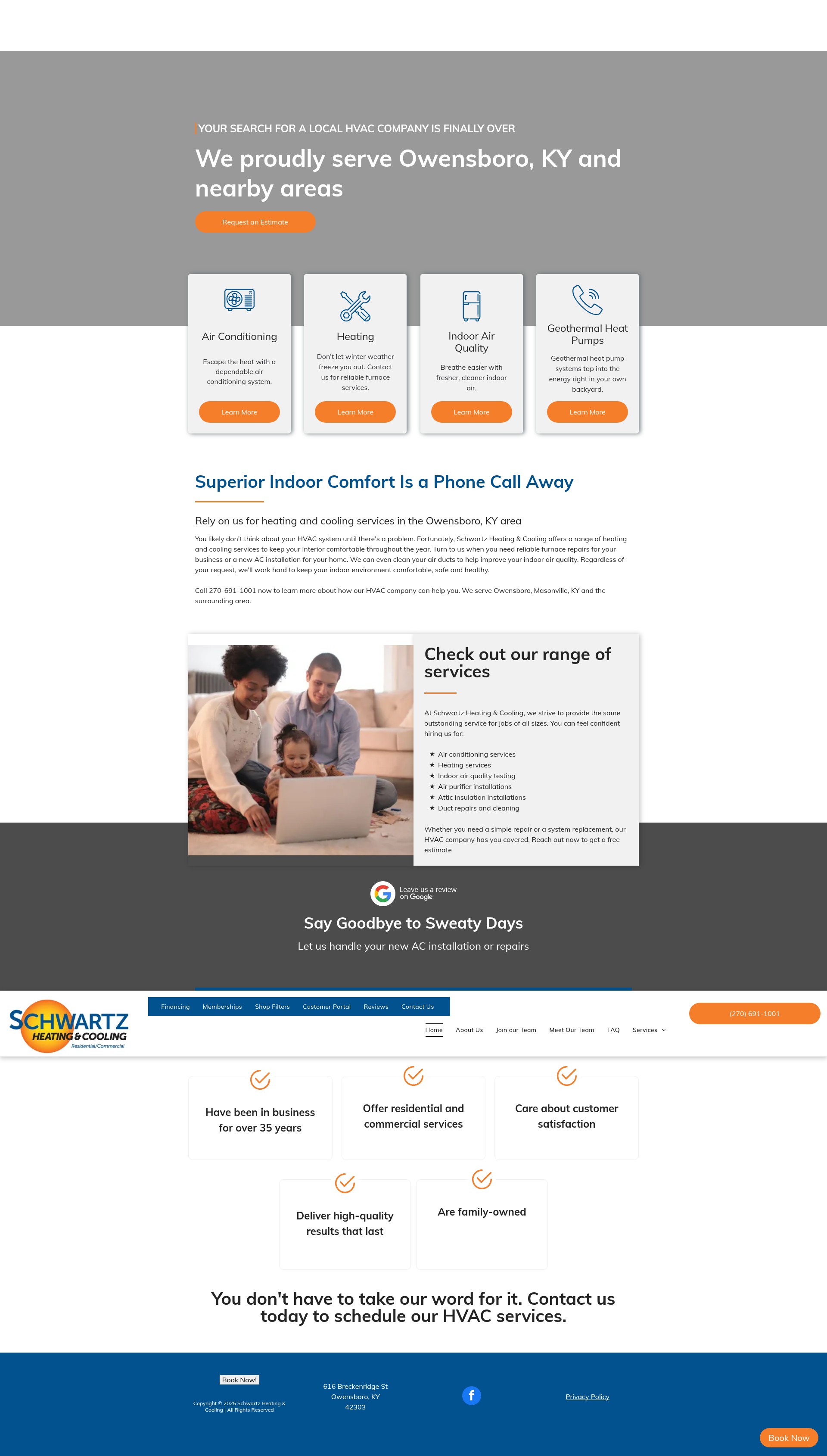 Screenshot of schwartzheatingandcooling.com