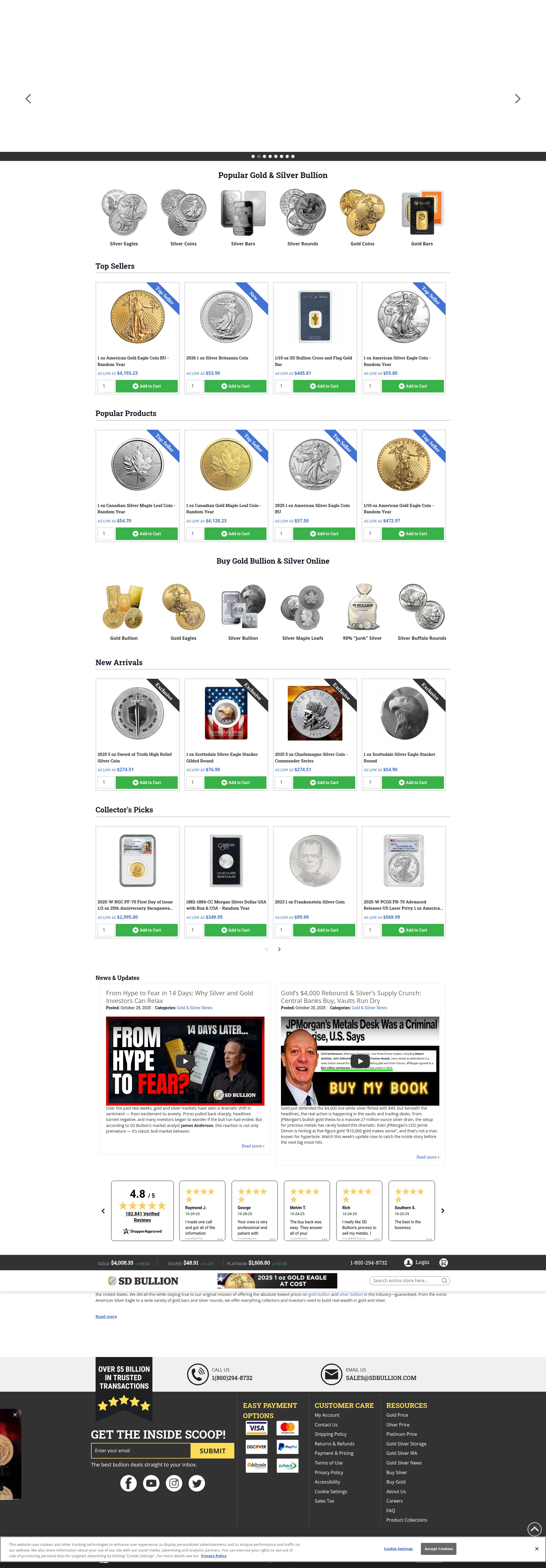 Screenshot of sdbullion.com