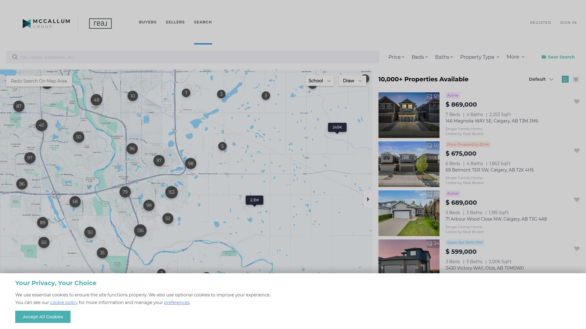 Screenshot of search.calgaryyycrealestate.com