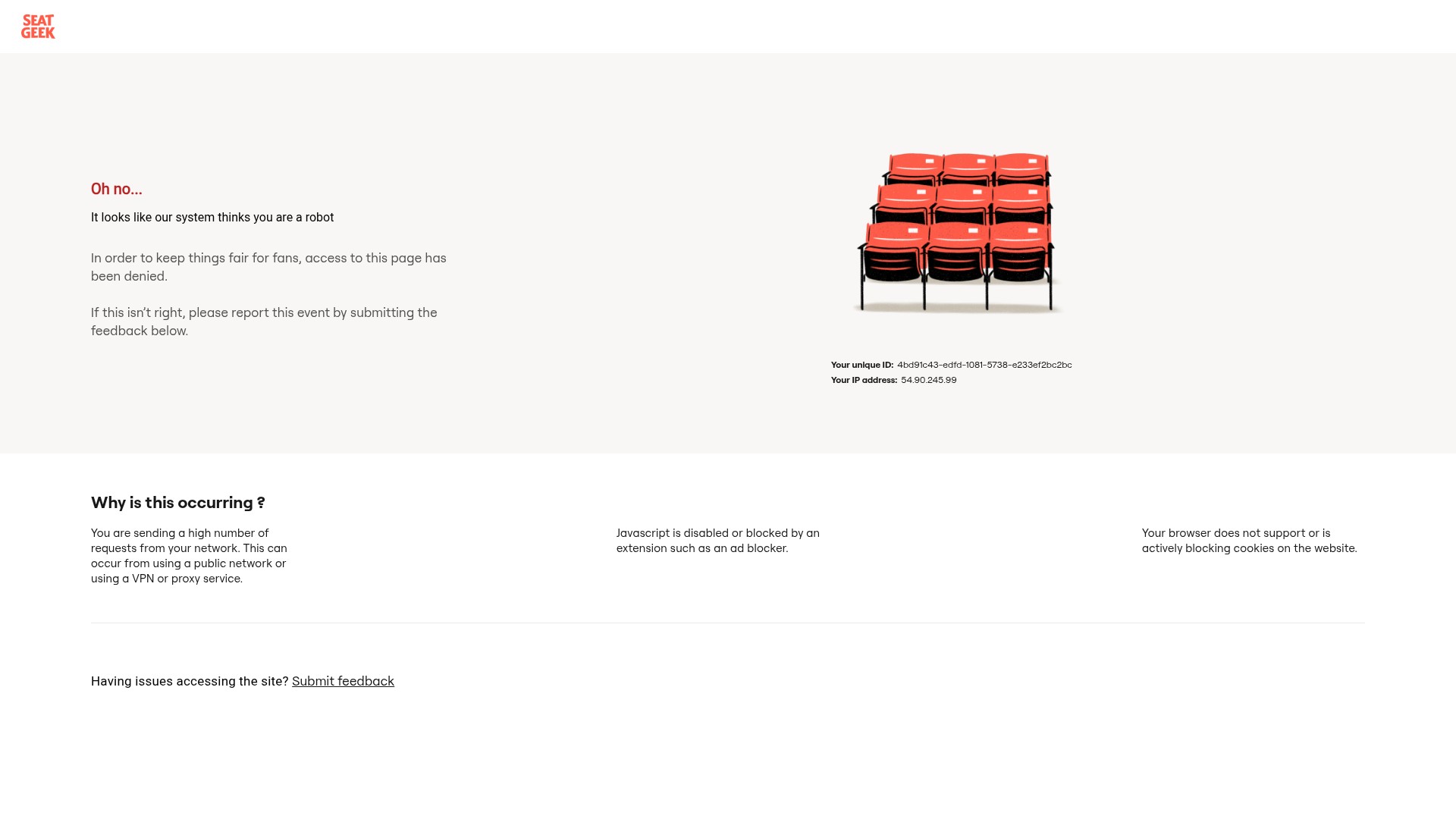Screenshot of seatgeek.com