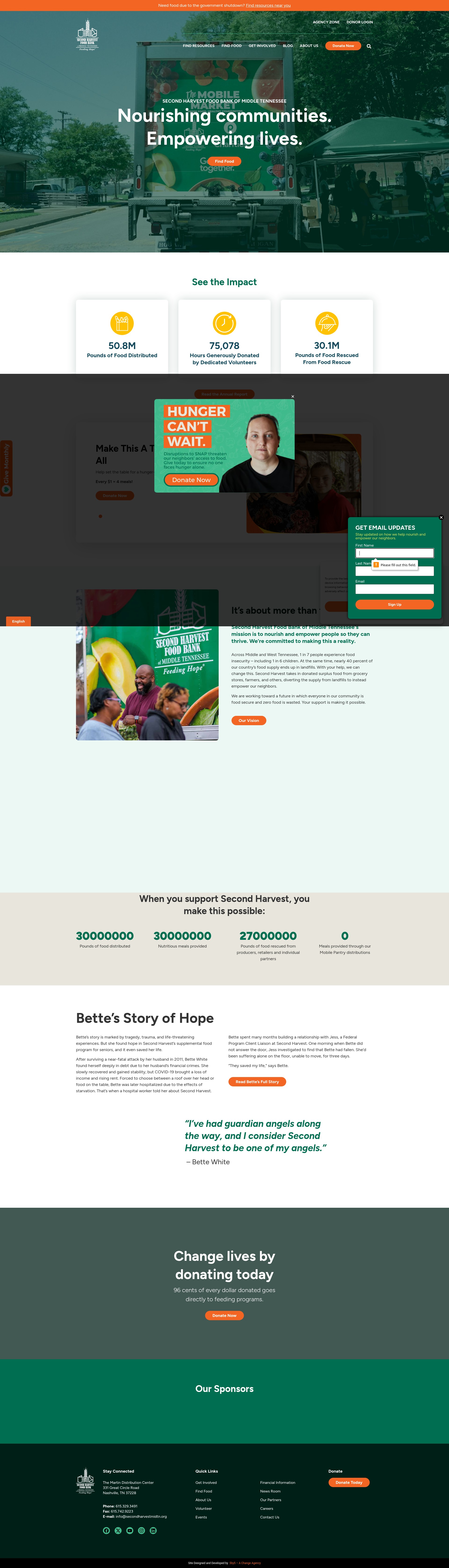 Screenshot of secondharvestmidtn.org