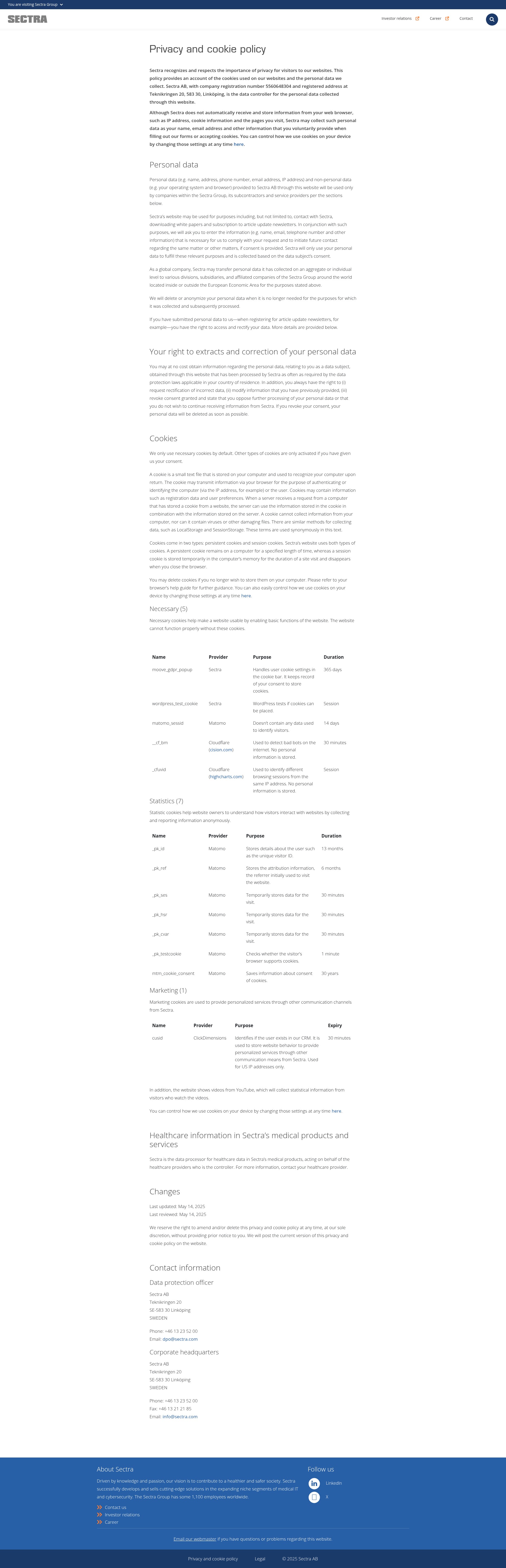 Screenshot of sectra.com