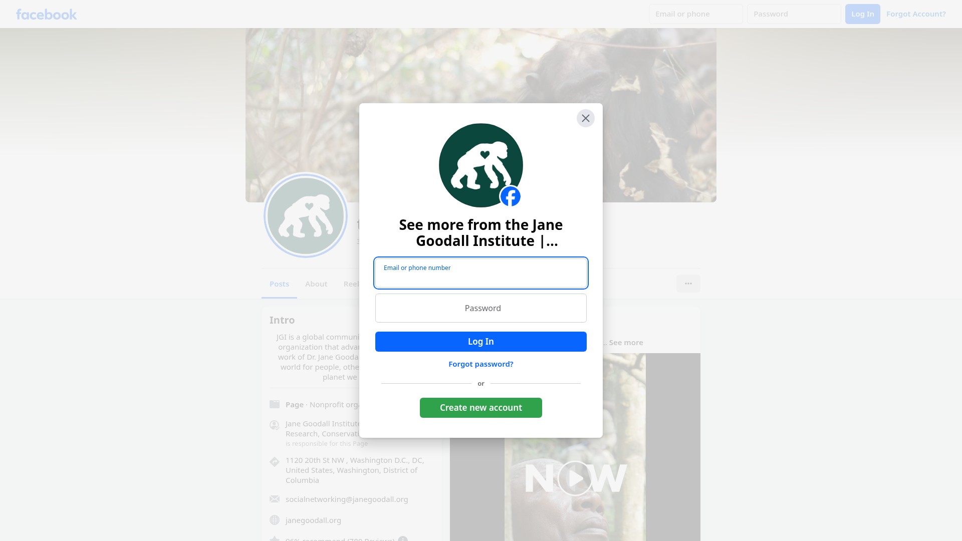 Screenshot of secure.janegoodall.org