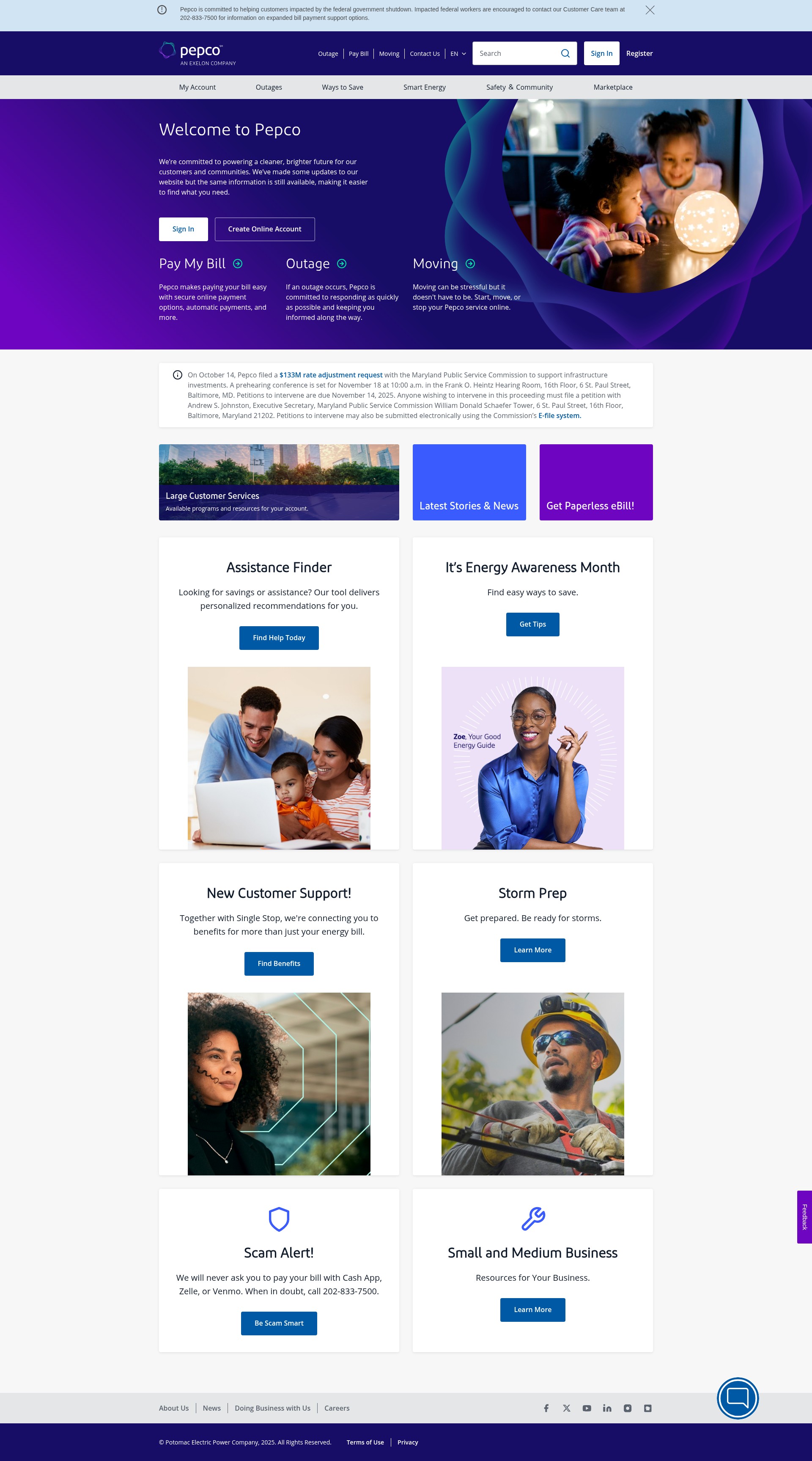 Screenshot of secure.pepco.com