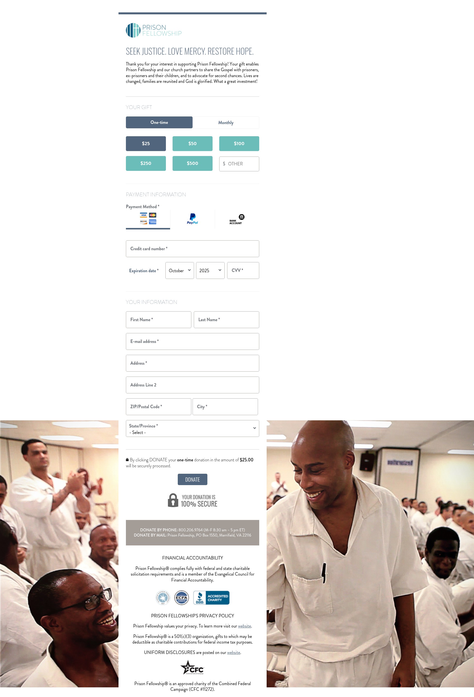 Screenshot of secure.prisonfellowship.org