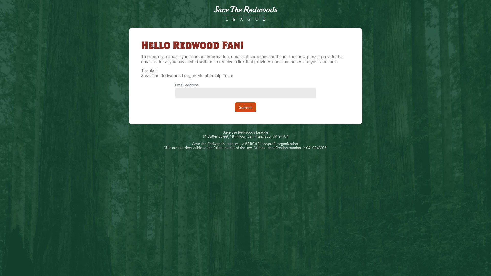 Screenshot of secure.savetheredwoods.org