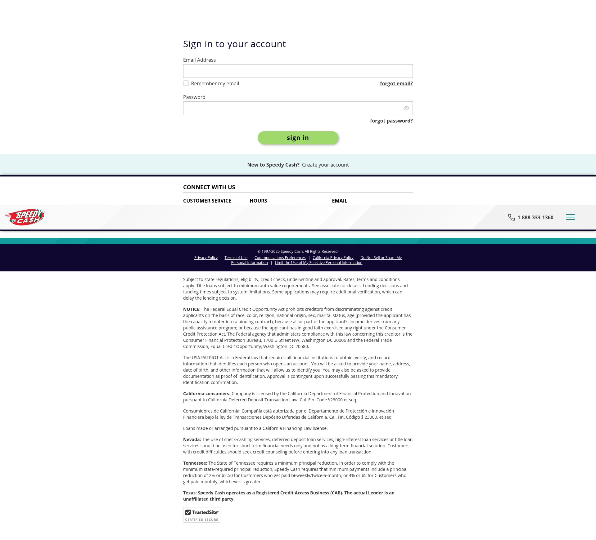 Screenshot of secure.speedycash.com