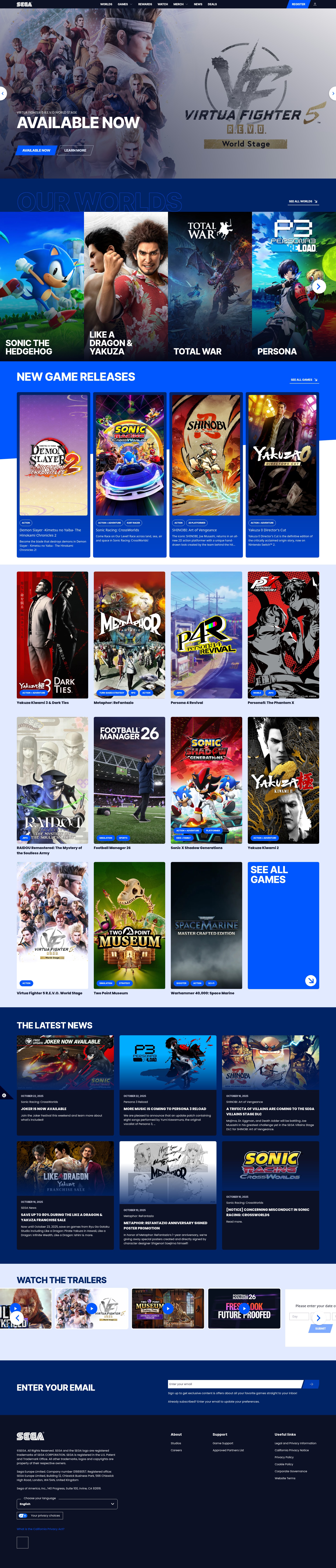 Screenshot of sega.com