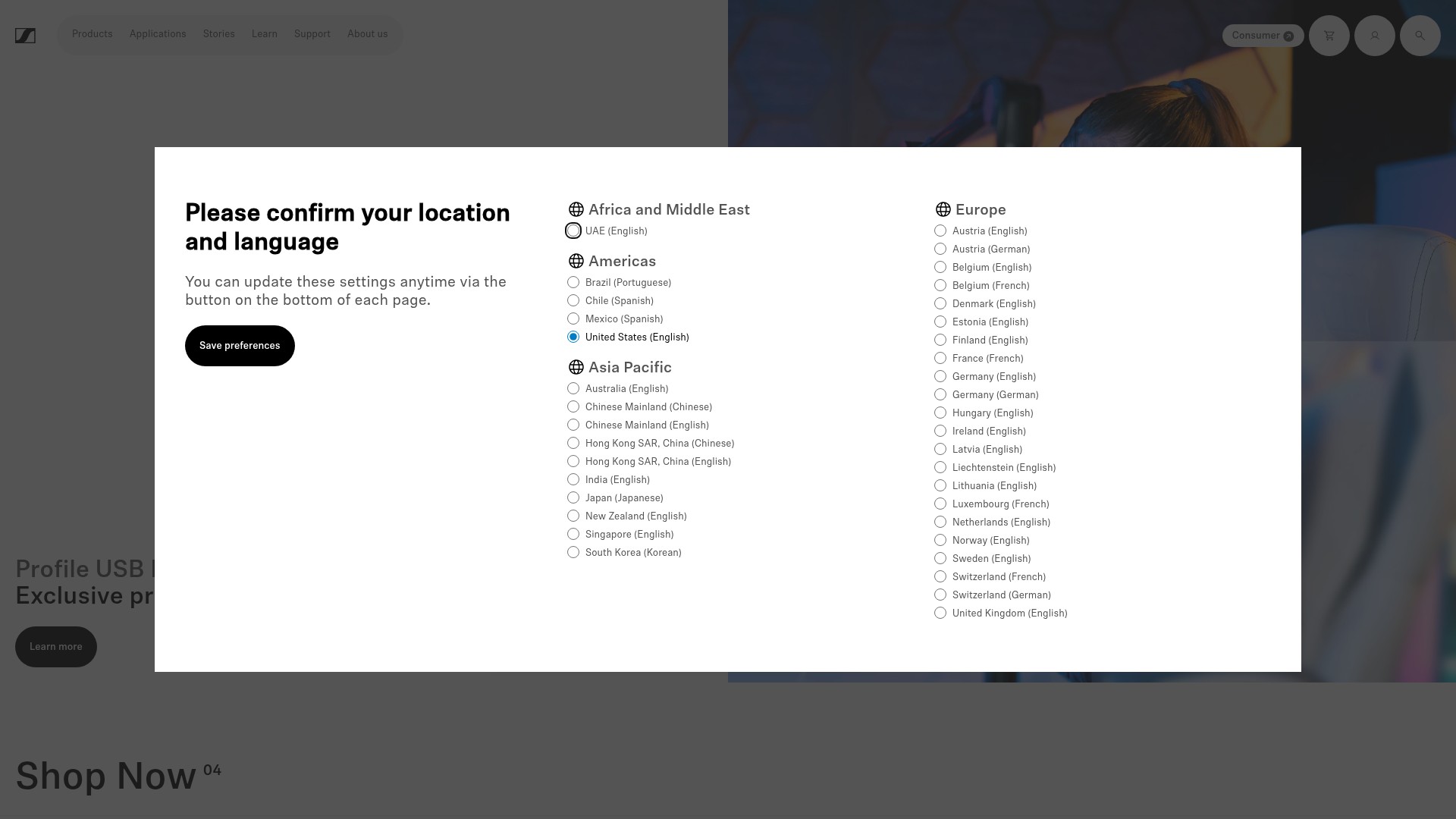 Screenshot of sennheiser.com