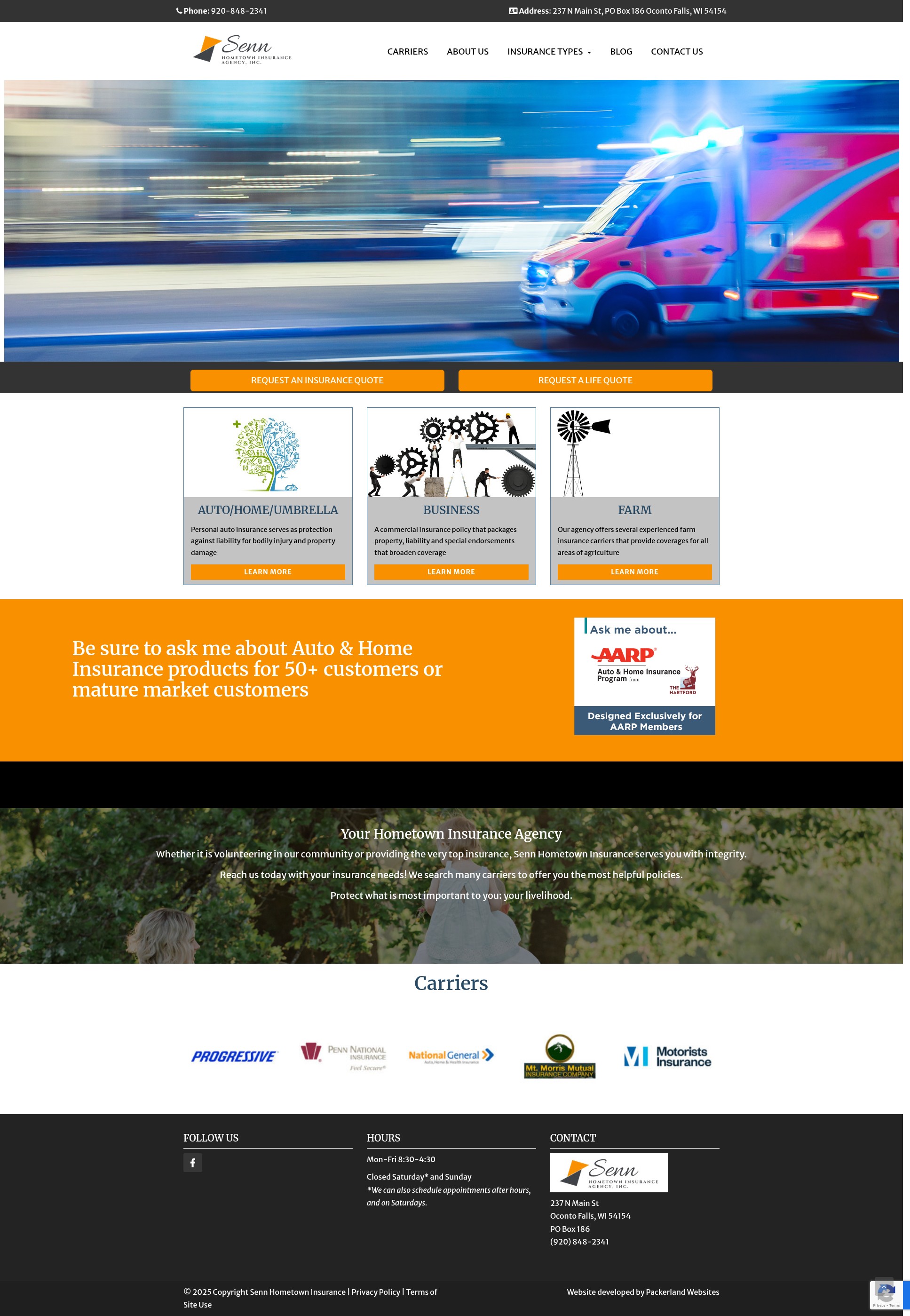 Screenshot of sennhometownins.com