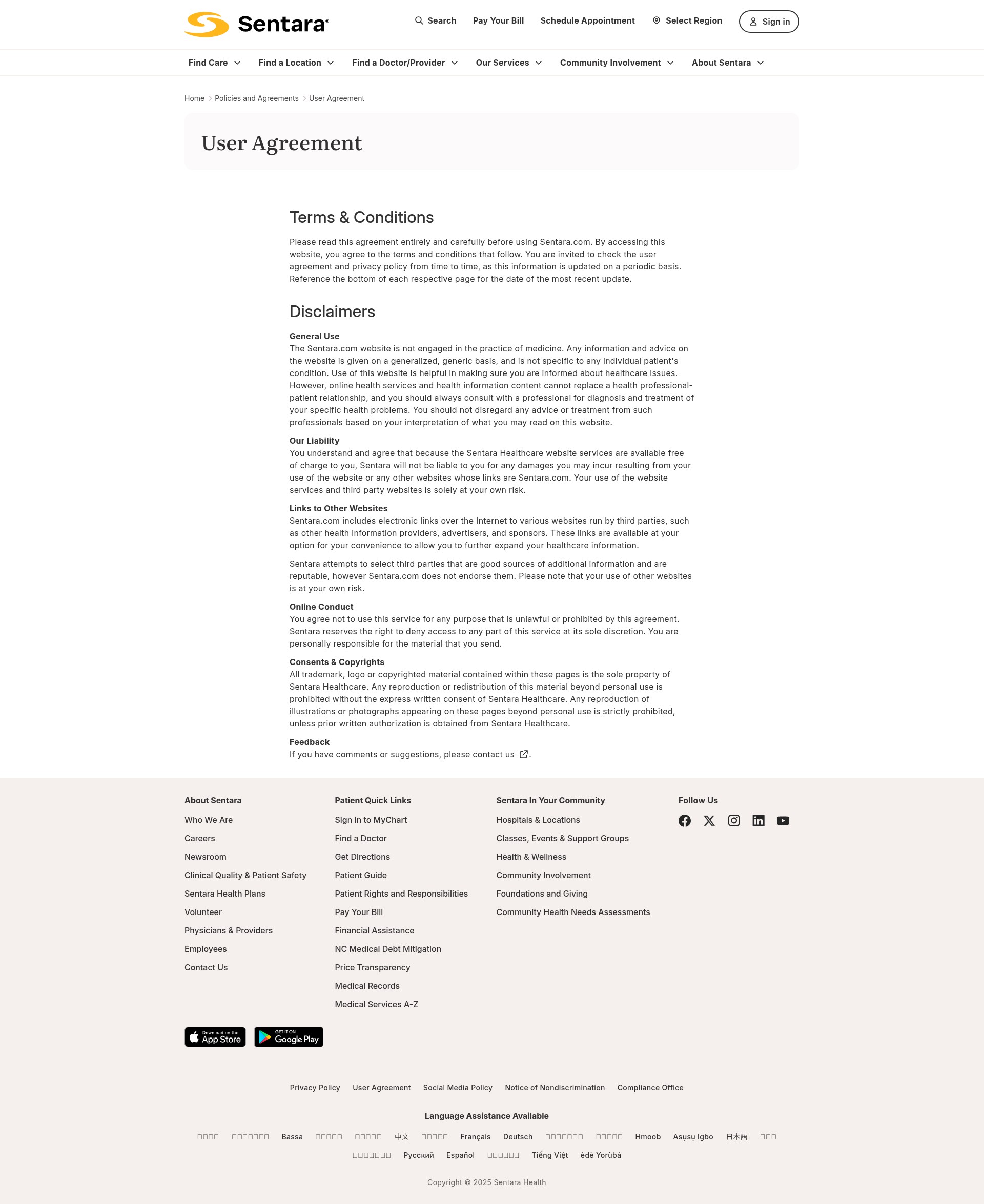 Screenshot of sentara.com