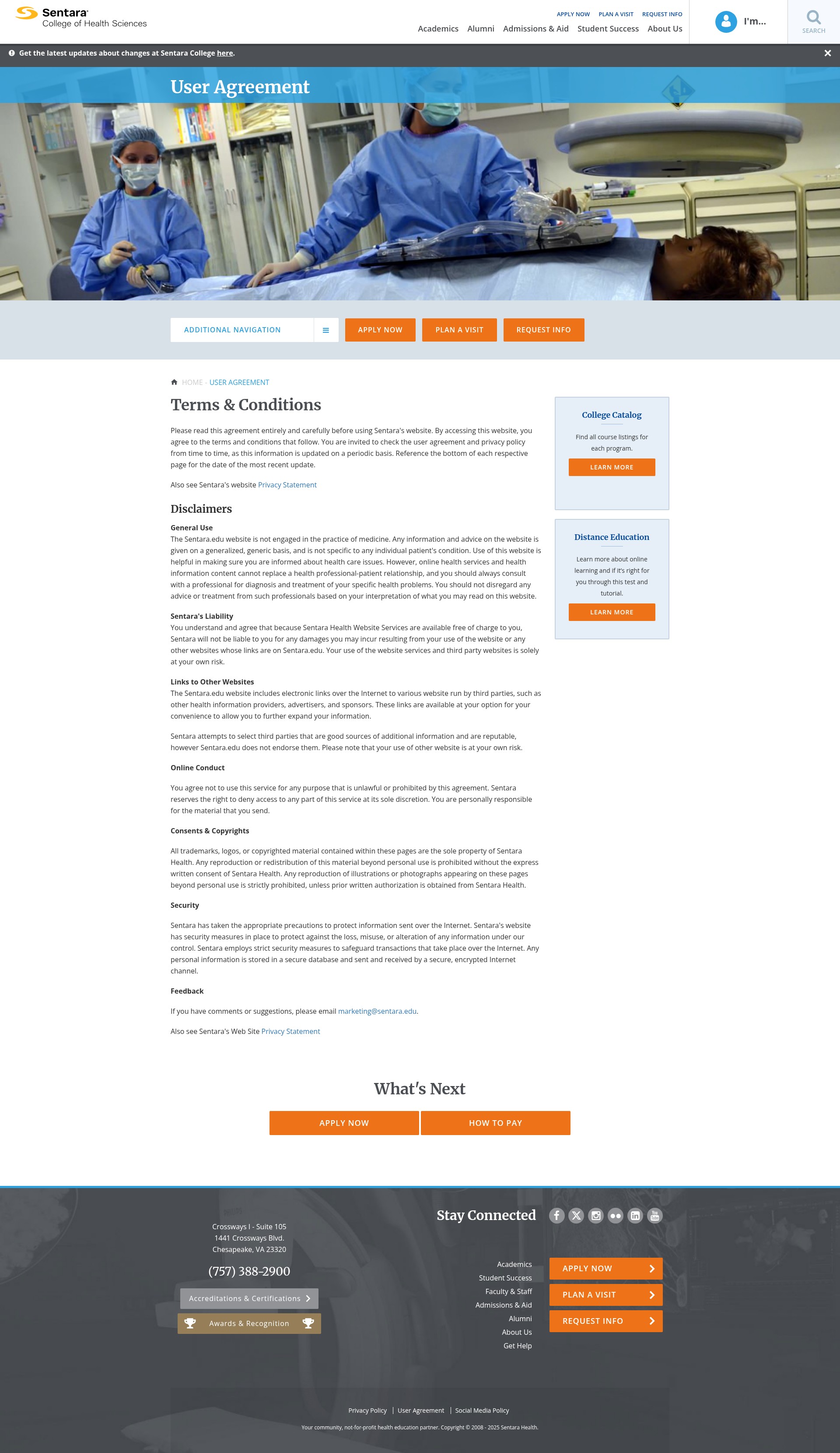 Screenshot of sentara.edu