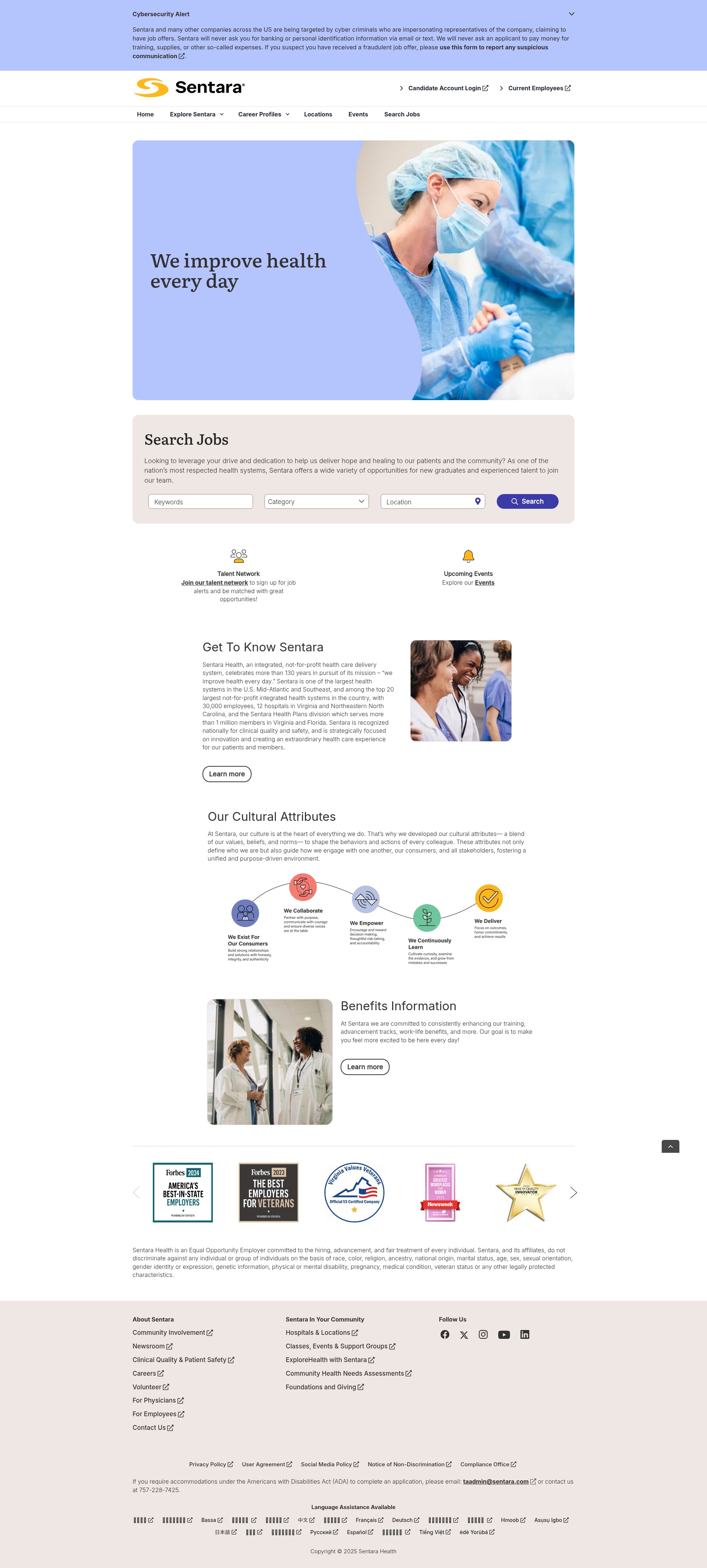 Screenshot of sentaracareers.com