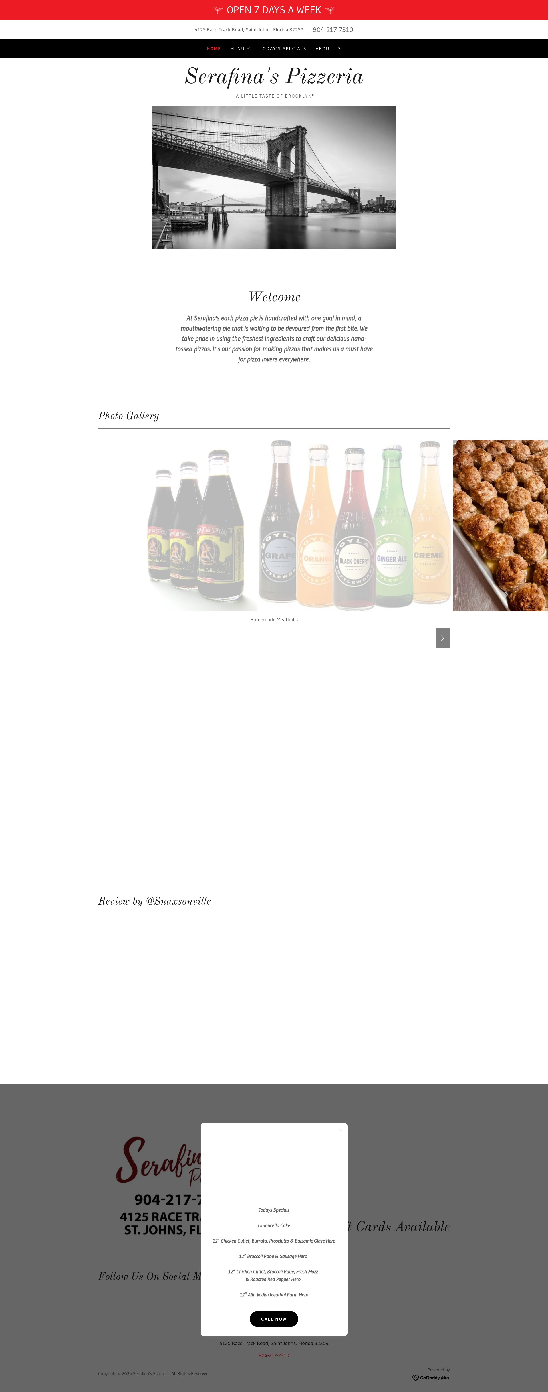 Screenshot of serafinaspizzeria.com
