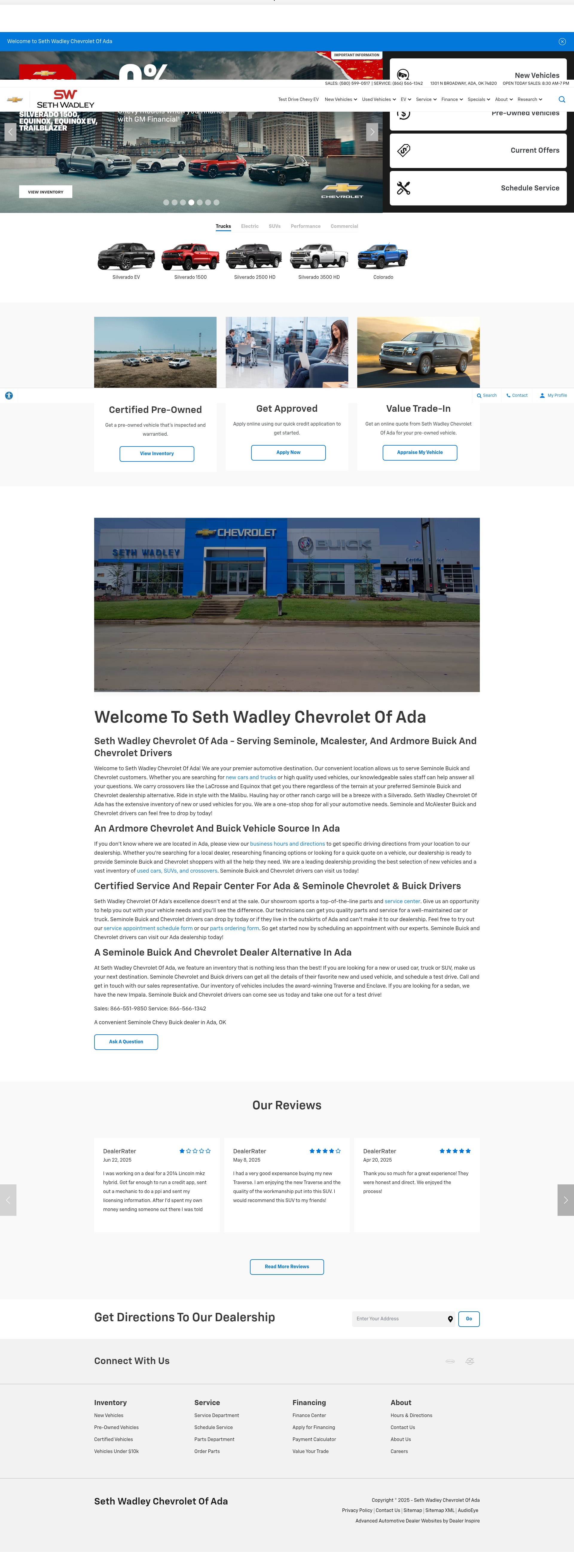 Screenshot of sethwadleychevroletada.com