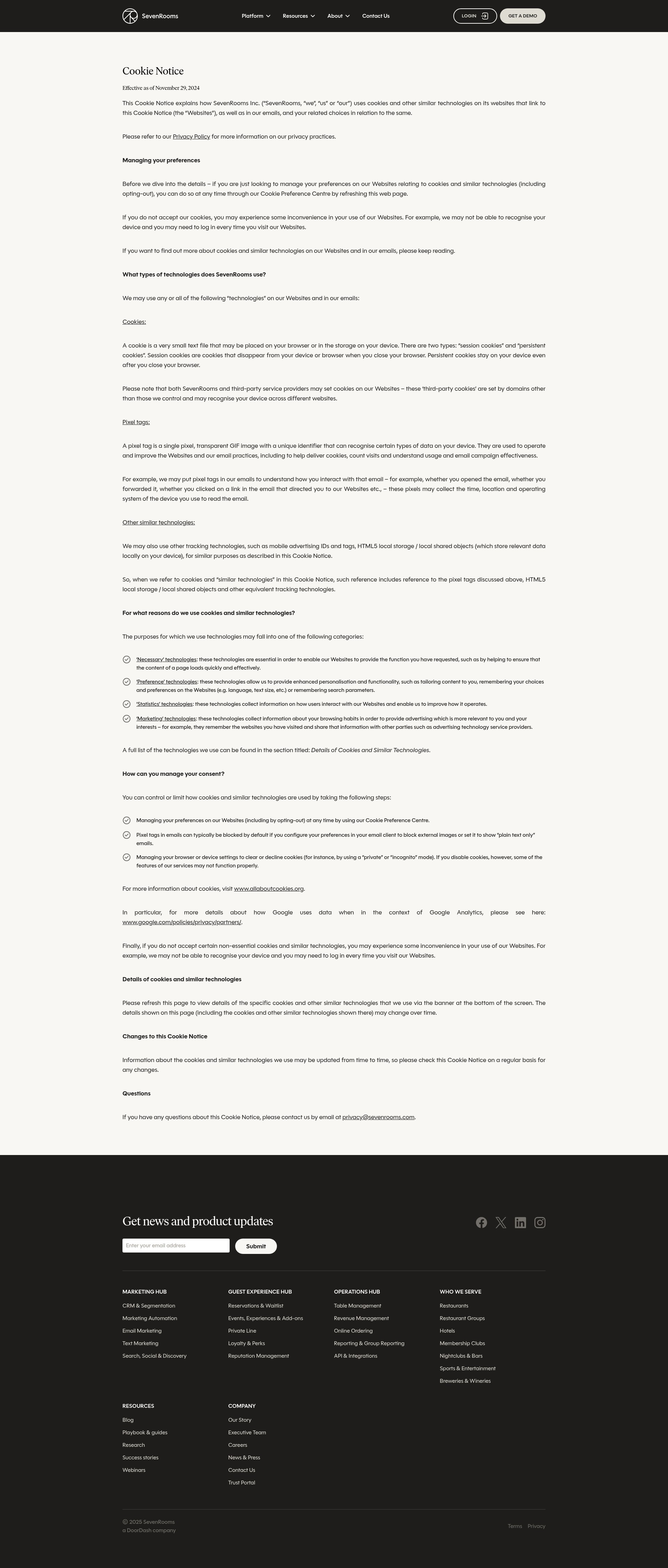 Screenshot of sevenrooms.com