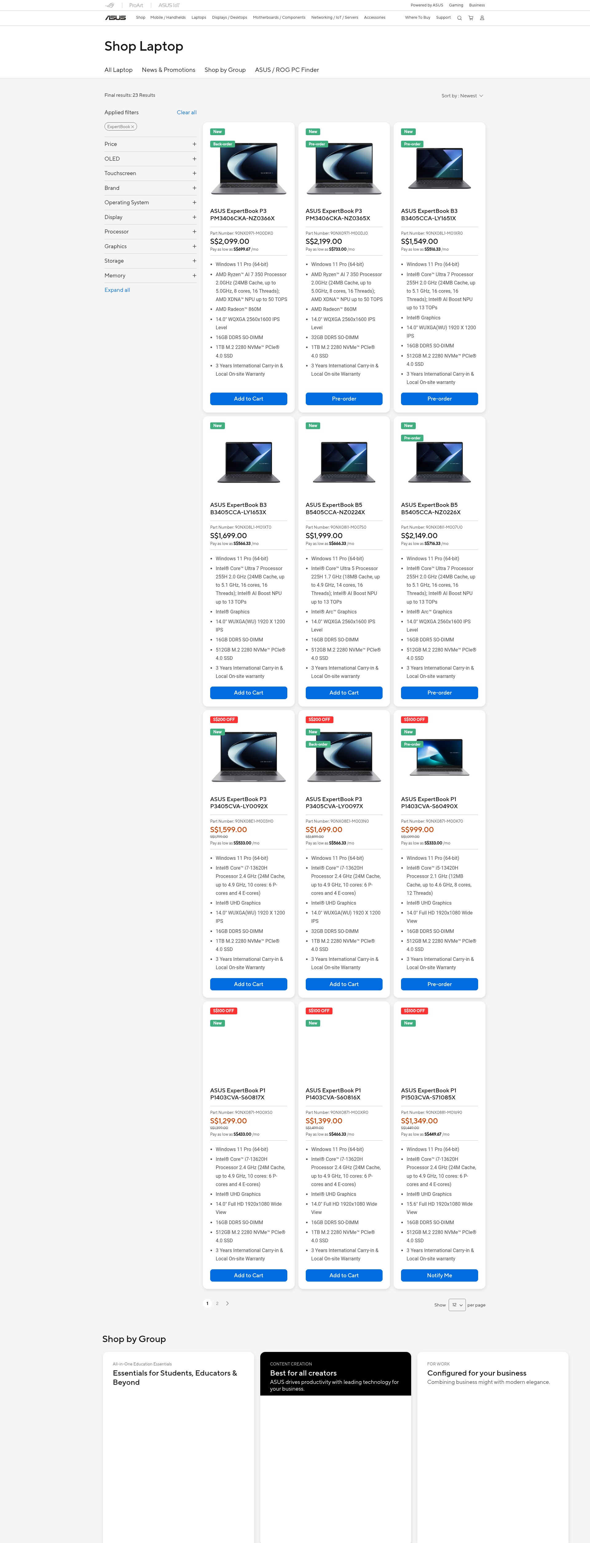 Screenshot of sg.store.asus.com