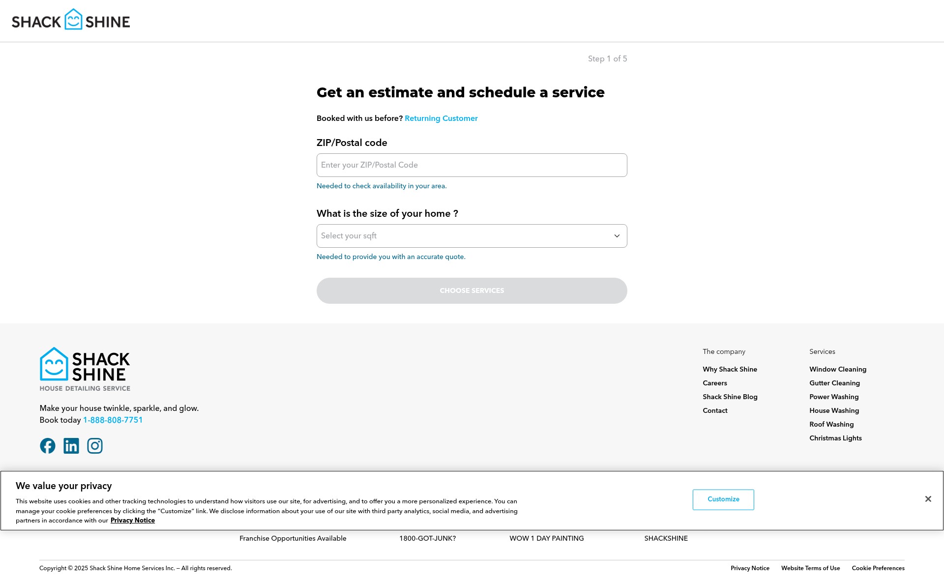 Screenshot of shackshine.com