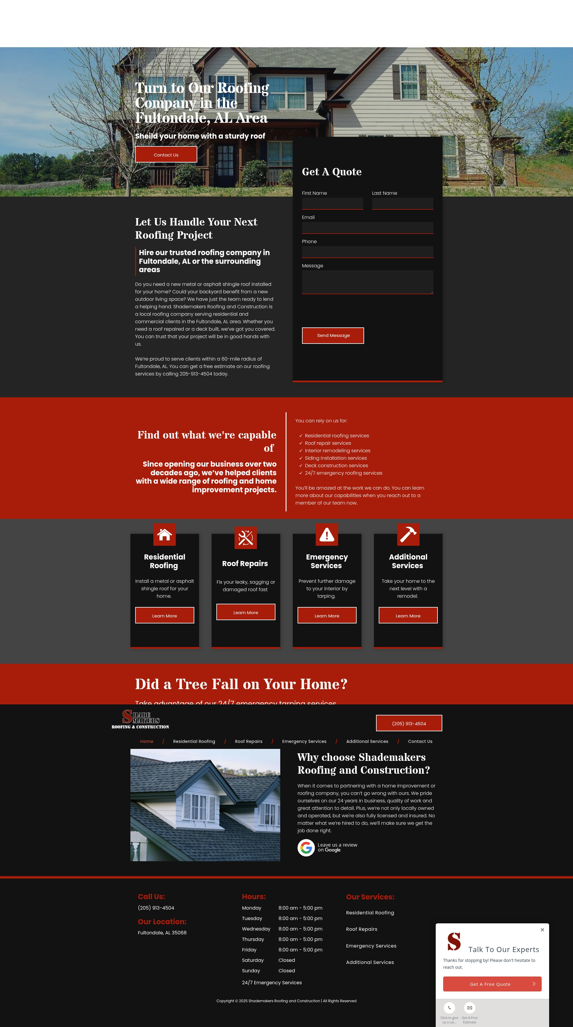 Screenshot of shademakersroofing.com