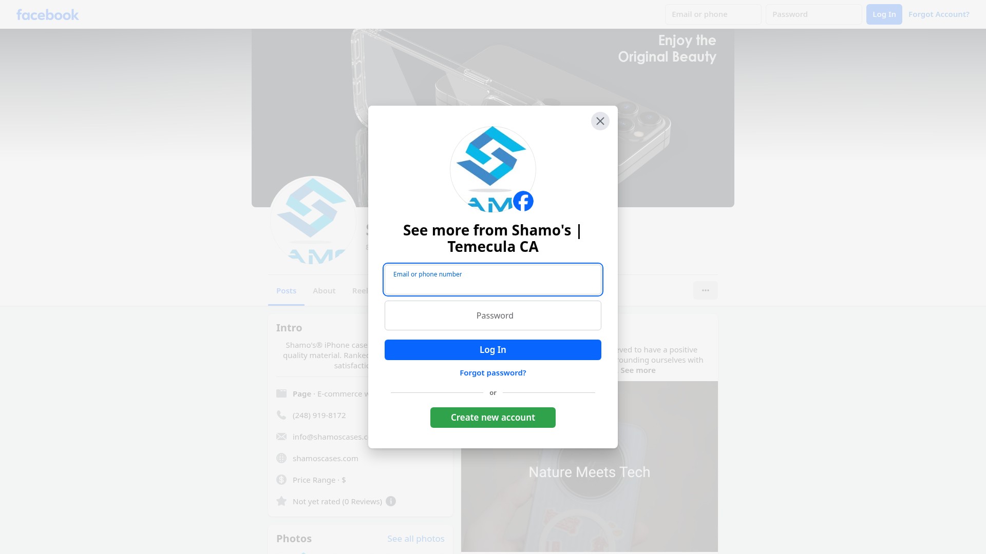 Screenshot of shamoscases.com