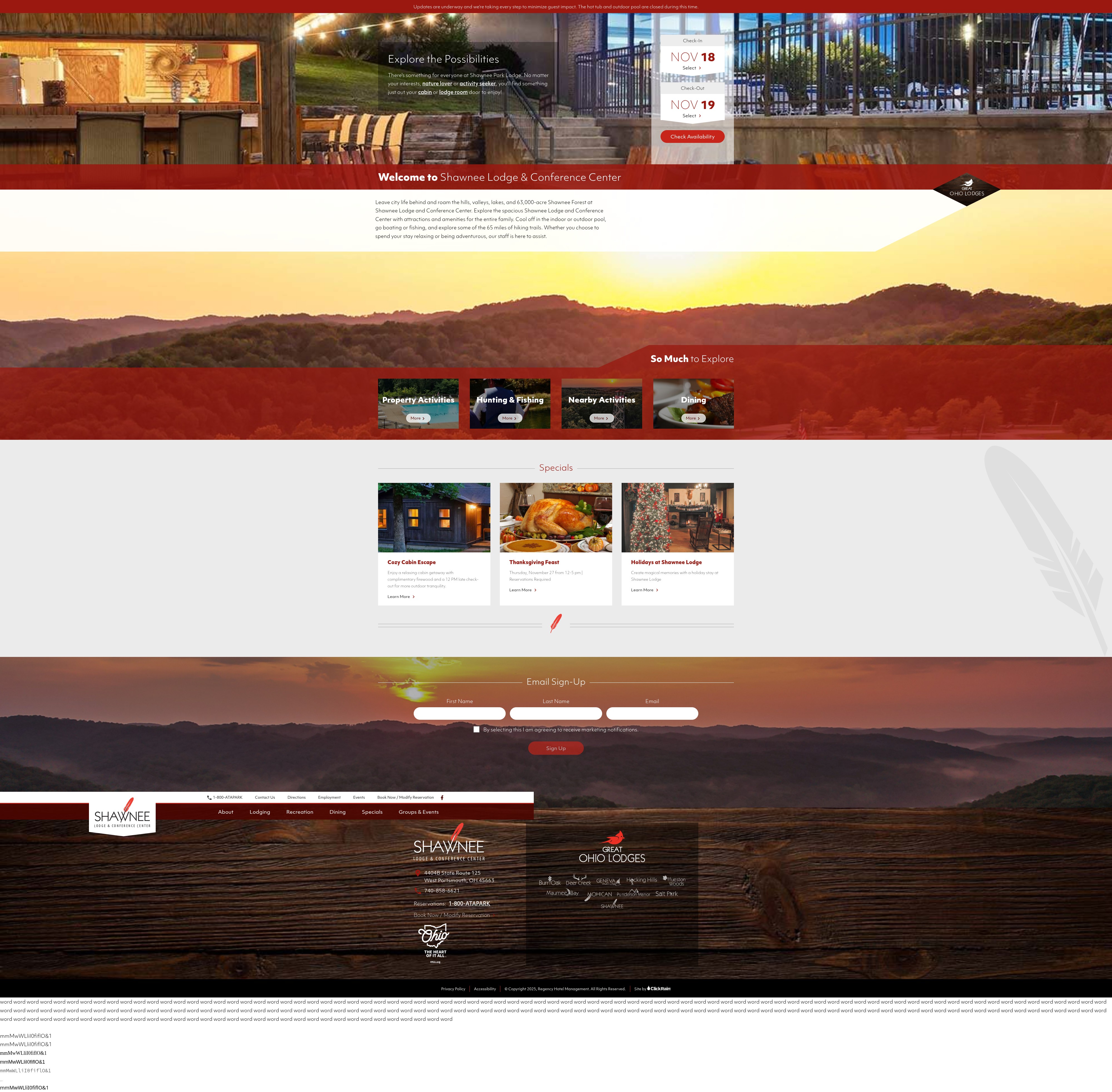 Screenshot of shawneeparklodge.com