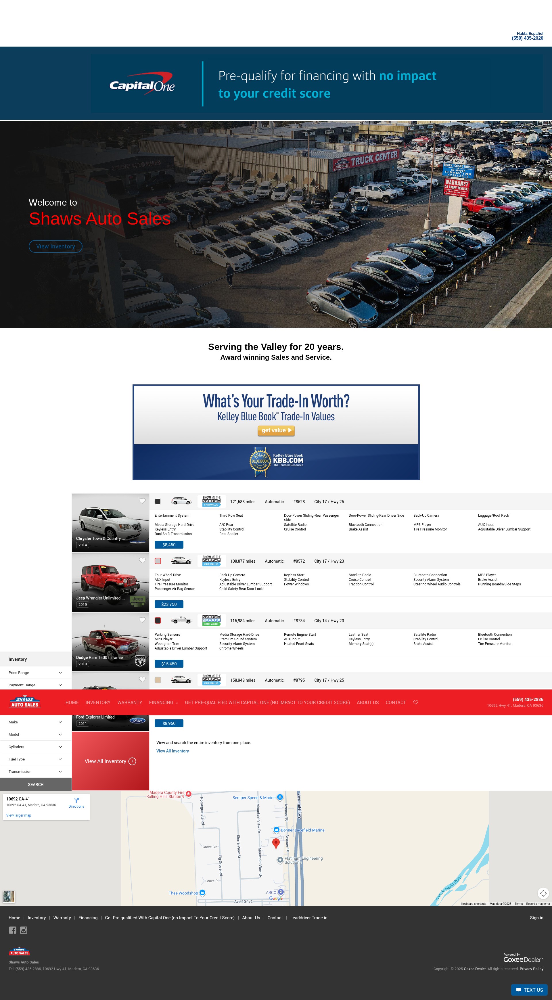 Screenshot of shawsautosales.com