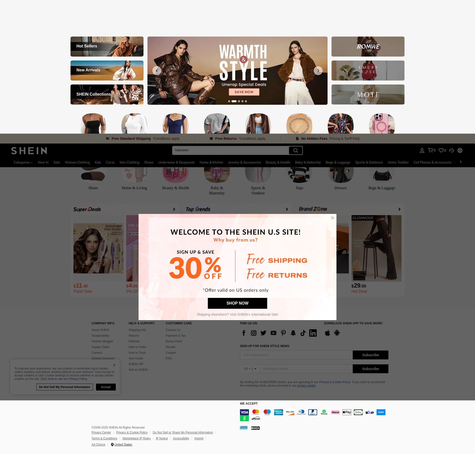 Screenshot of shein.com