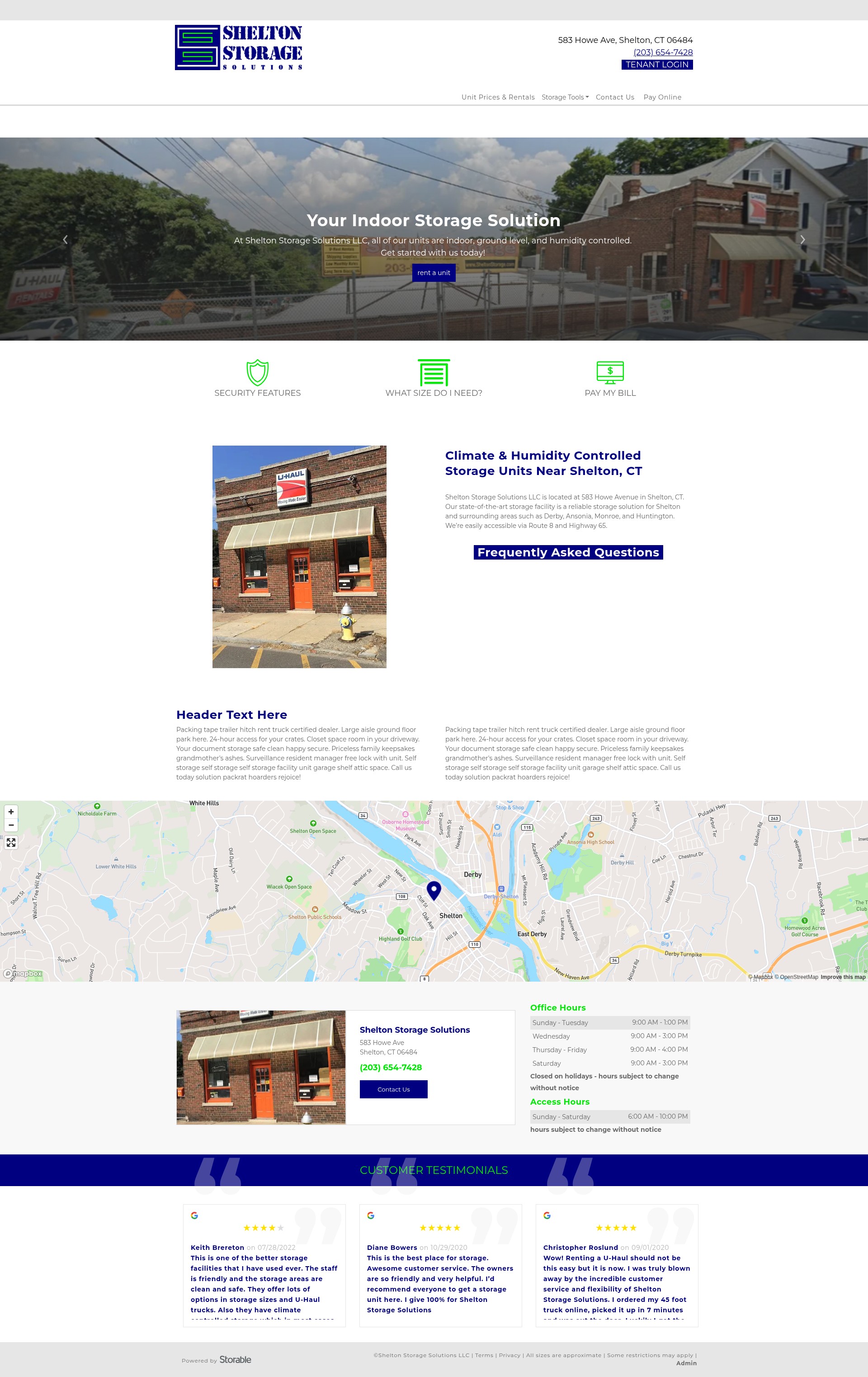 Screenshot of sheltonstorage.com