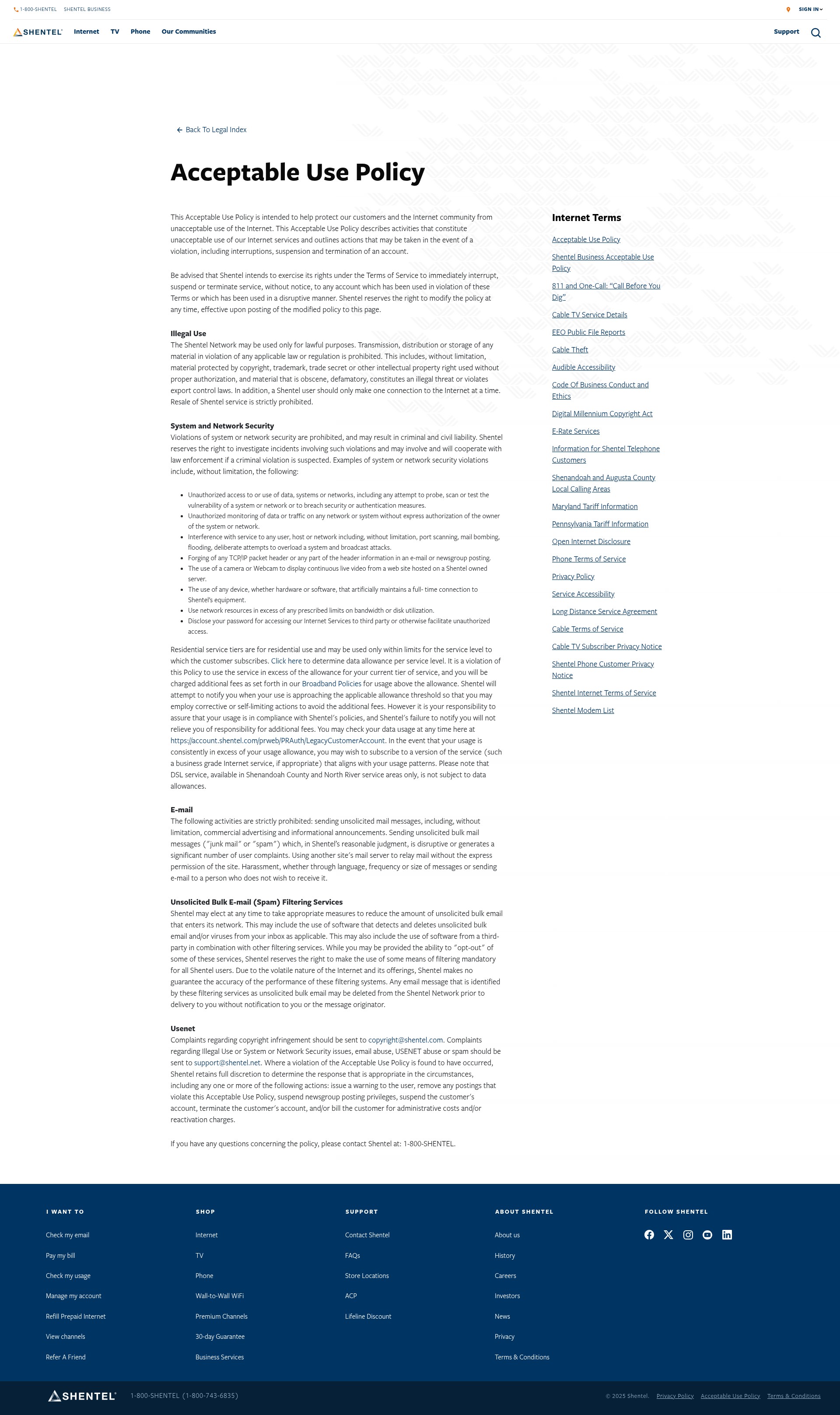 Screenshot of shentel.com