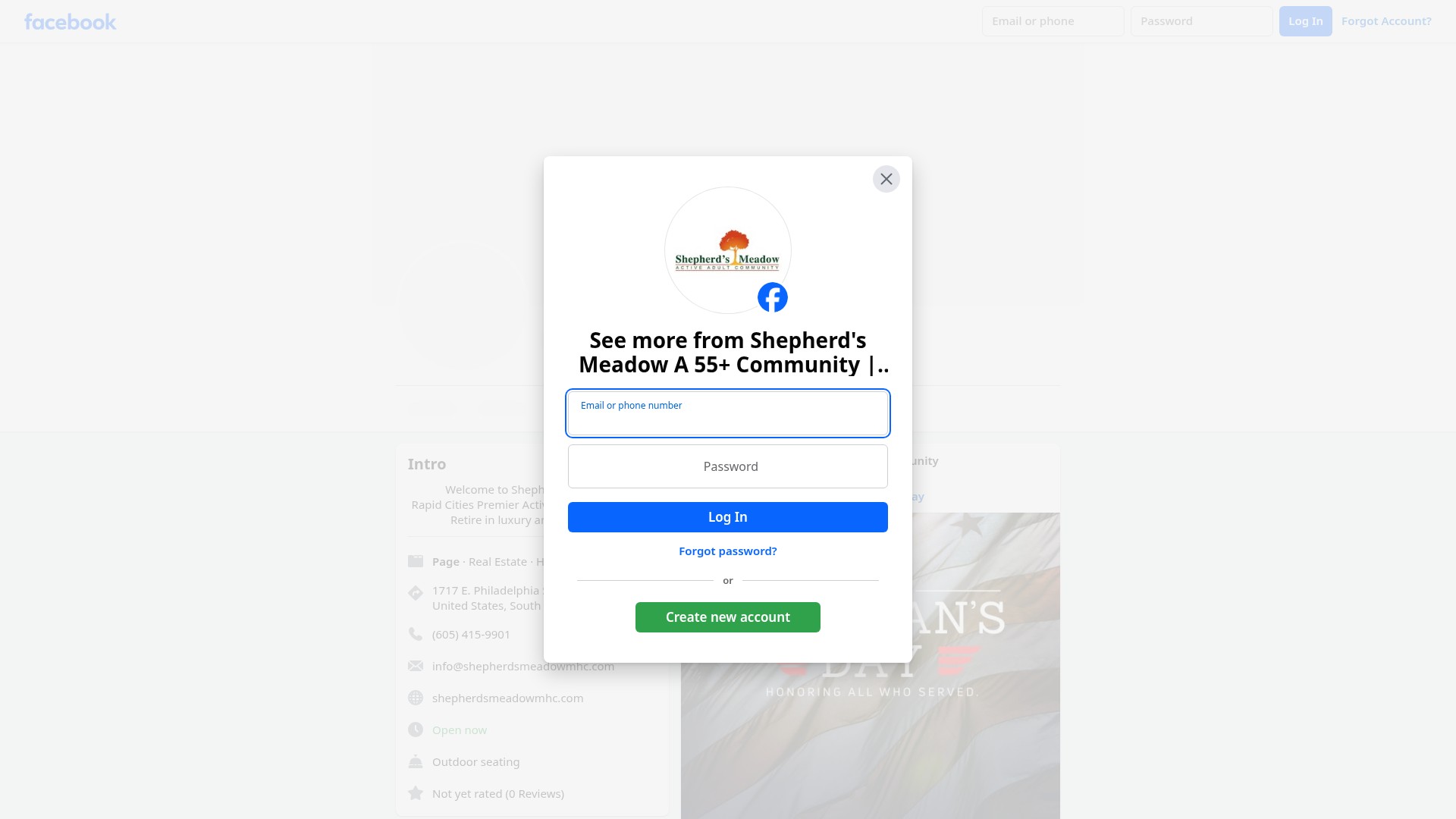 Screenshot of shepherdsmeadowmhc.com