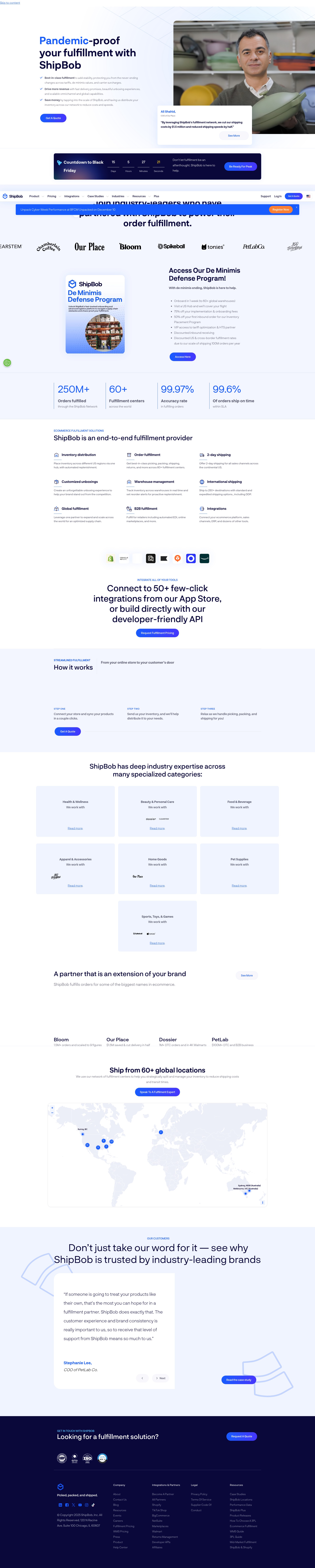 Screenshot of shipbob.com
