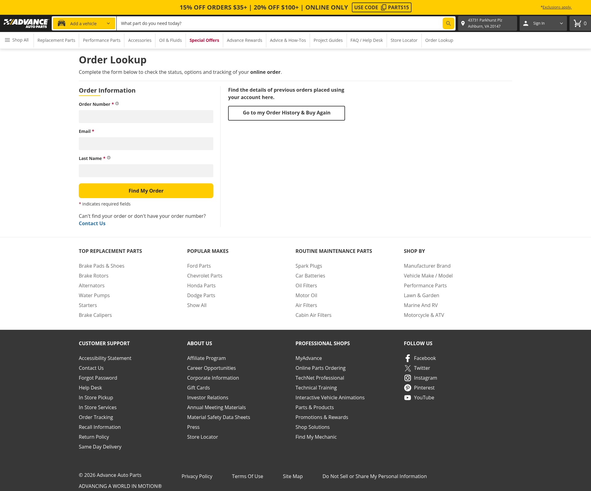 Screenshot of shop.advanceautoparts.com