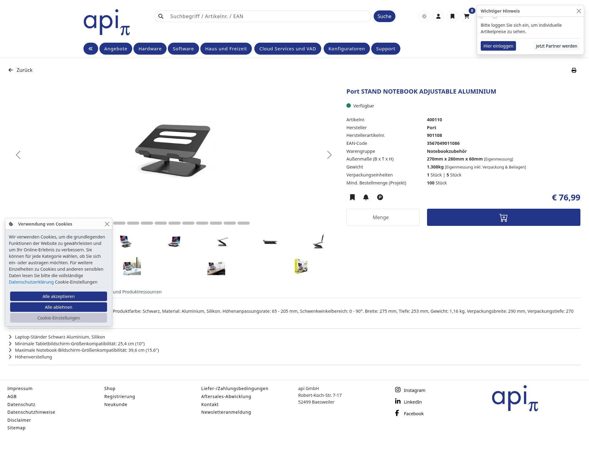 Screenshot of shop.api.de