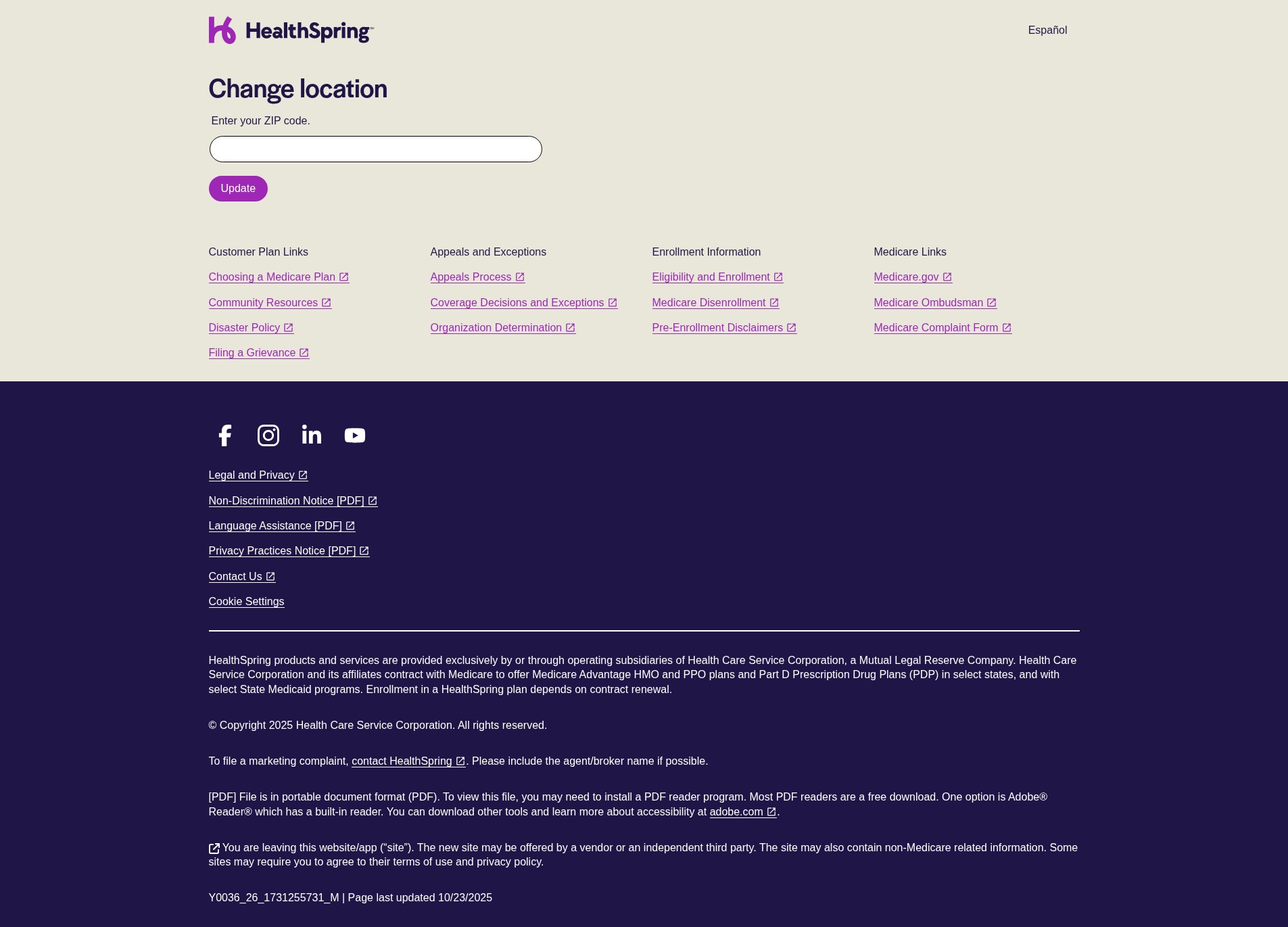 Screenshot of shop.healthspringmedicare.com