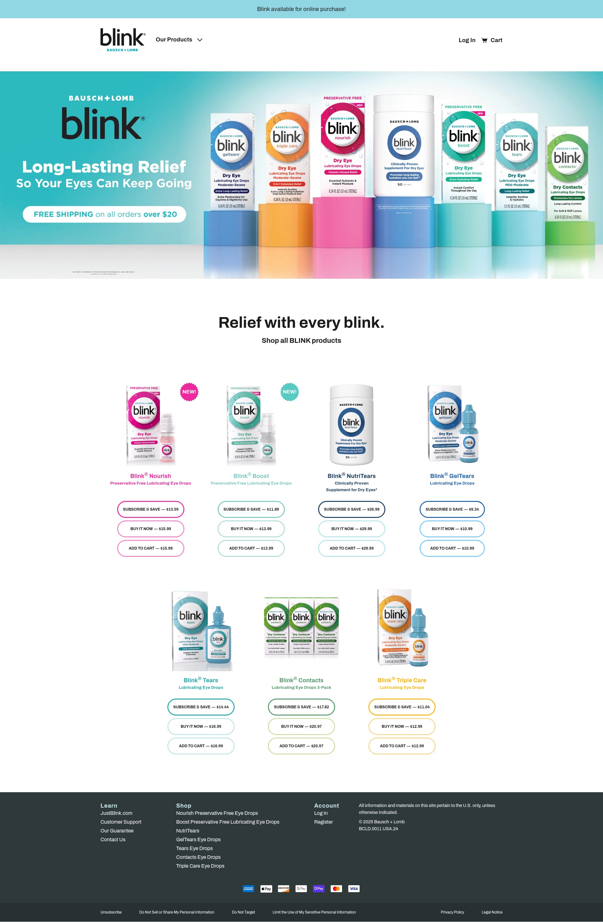 Screenshot of shop.justblink.com