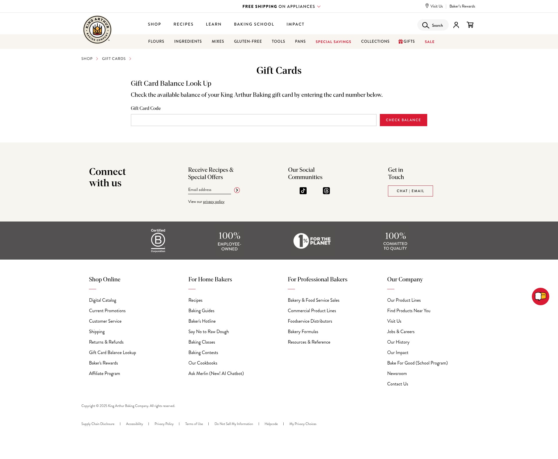 Screenshot of shop.kingarthurbaking.com