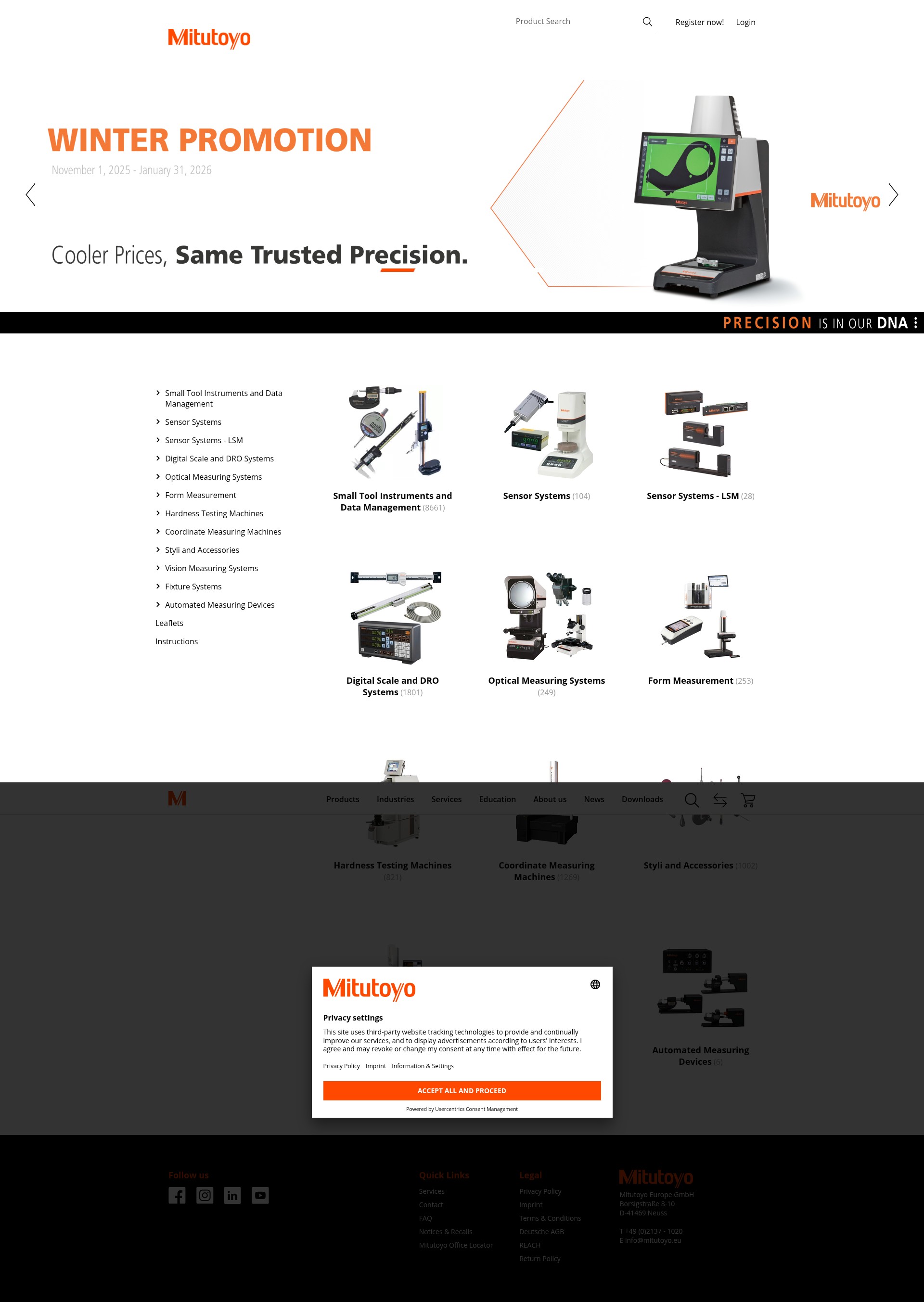 Screenshot of shop.mitutoyo.eu