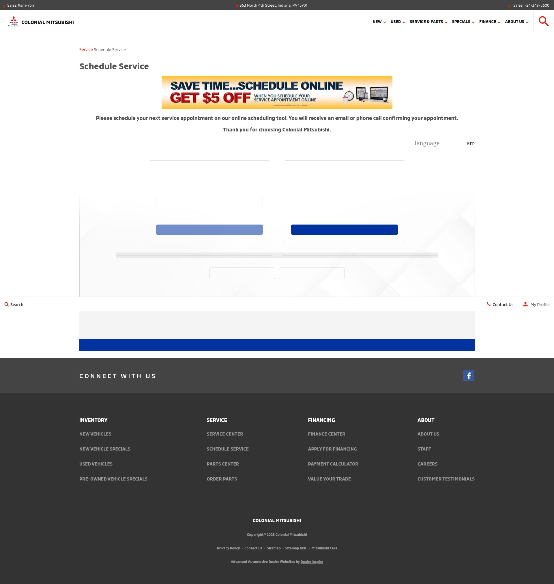 Screenshot of shopcolonialmitsubishi.com