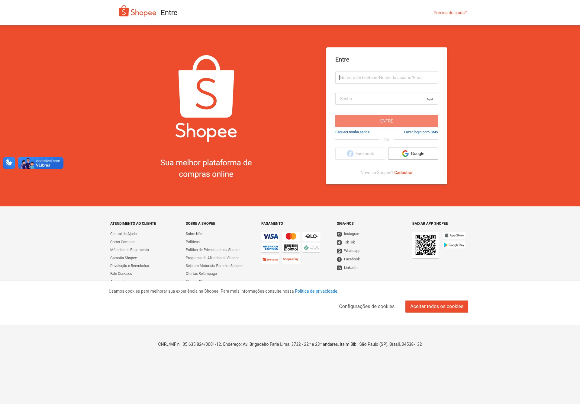Screenshot of shopee.com.br