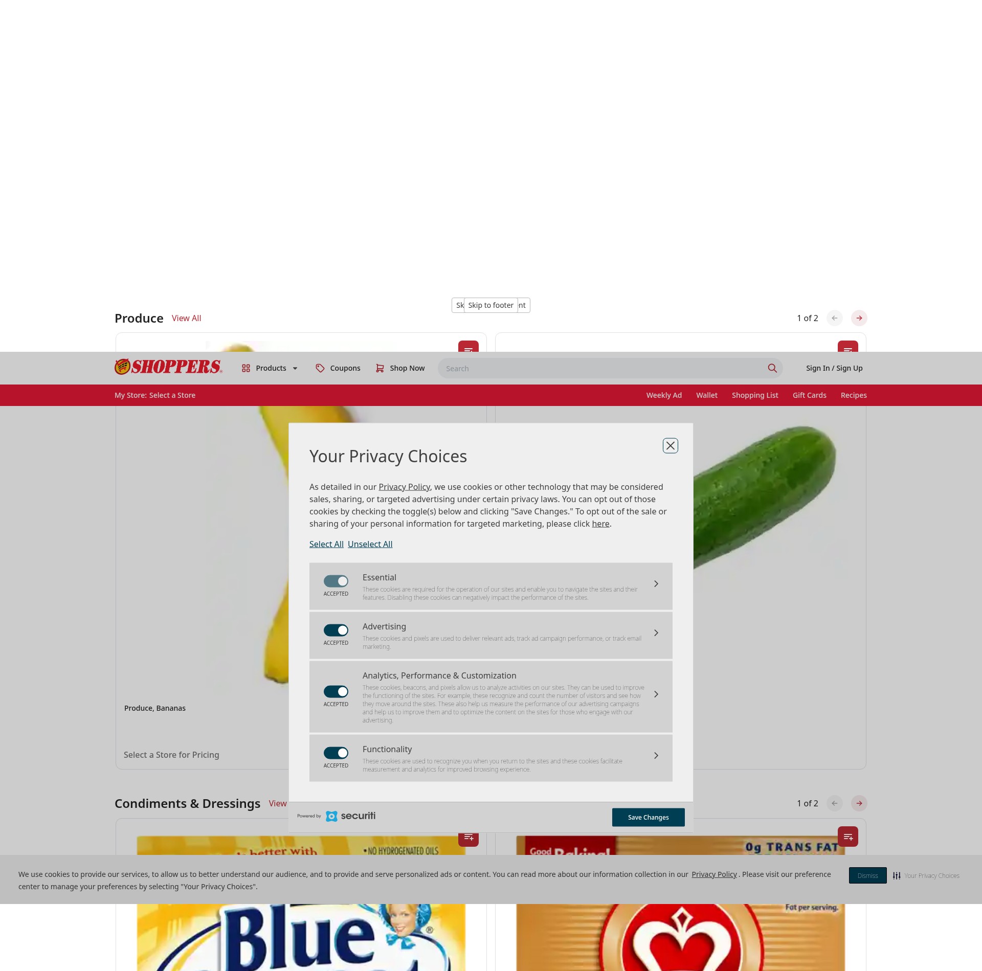 Screenshot of shoppersfood.com