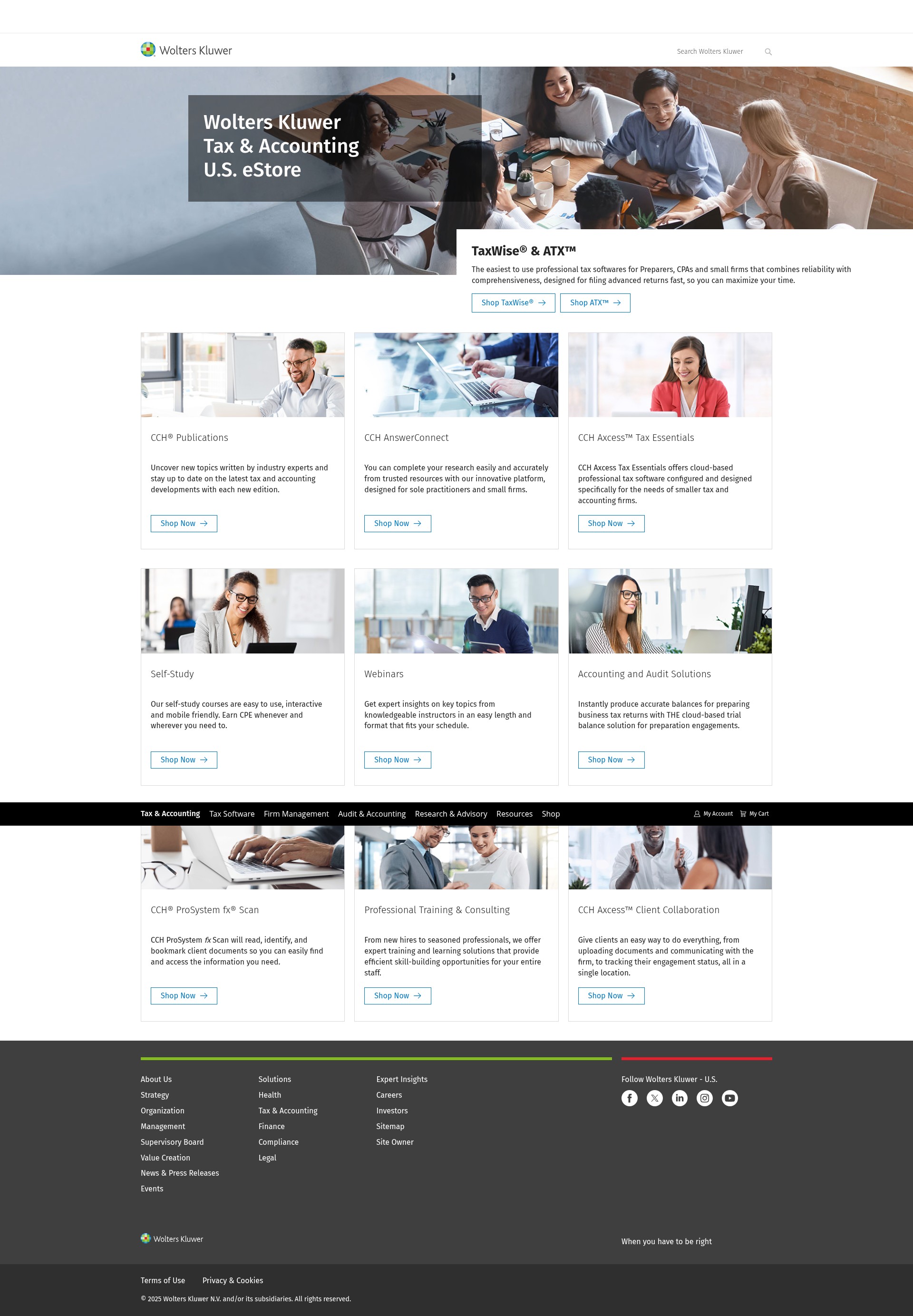 Screenshot of shoptax.wolterskluwer.com