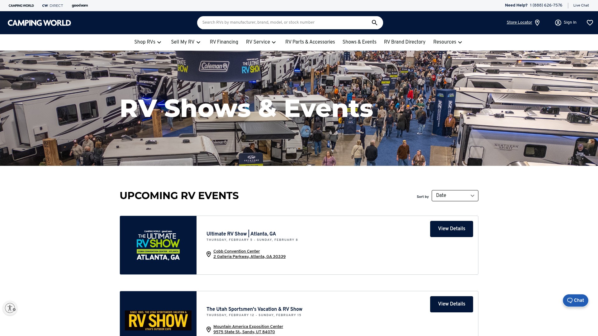 Screenshot of shows.campingworld.com