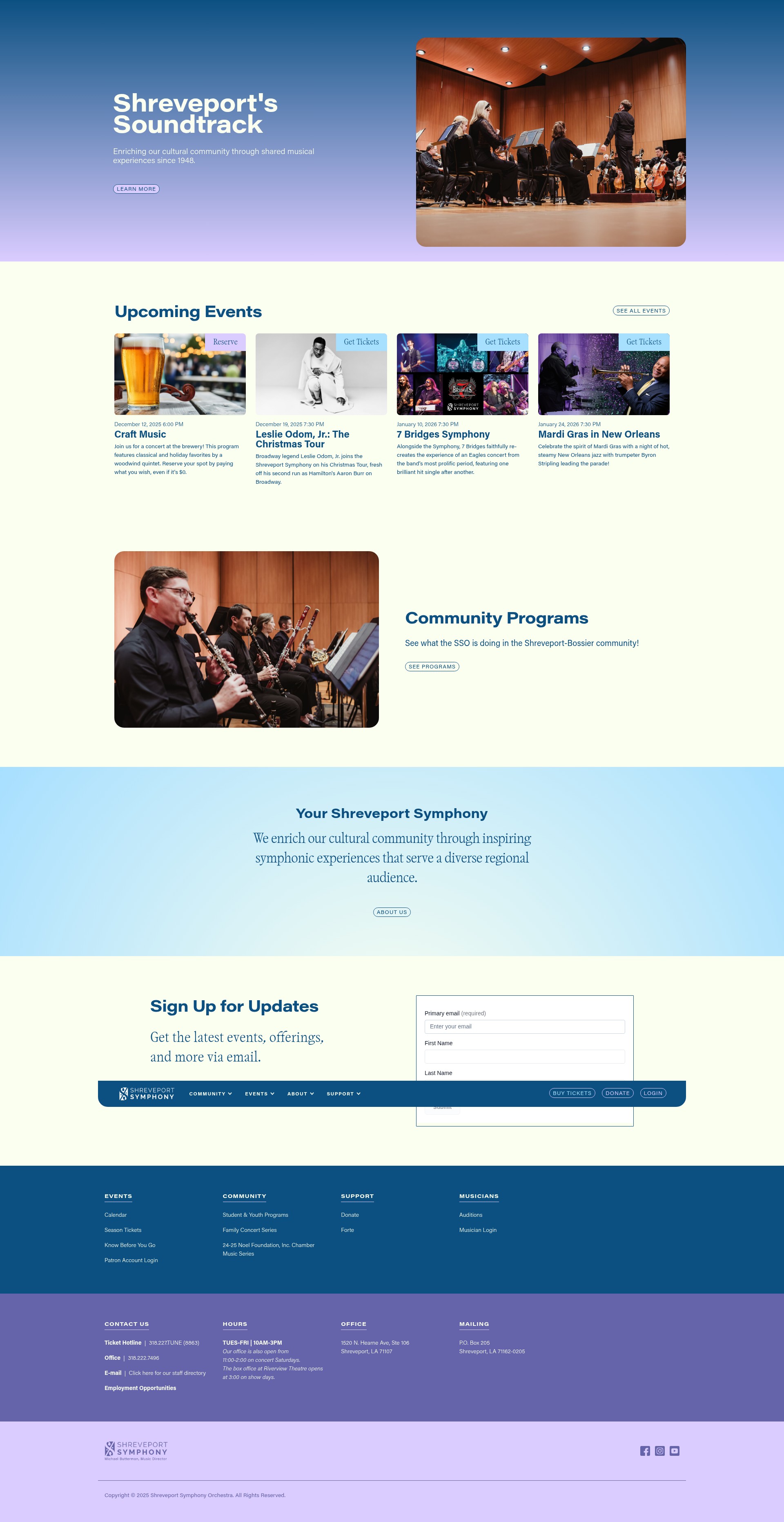 Screenshot of shreveportsymphony.com